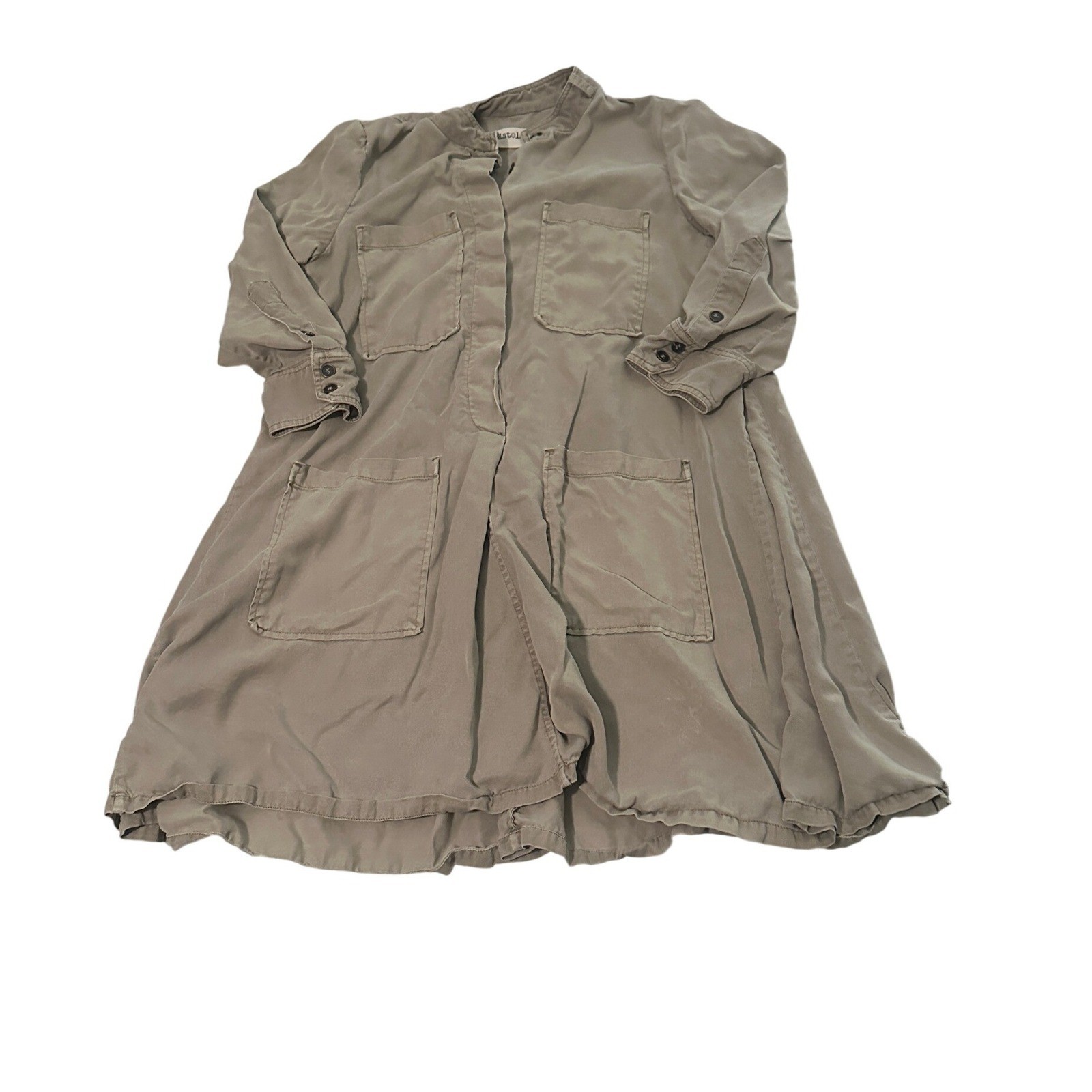 Pistola Womens Olive Green Tencel Utility Button Down Shirtdress Small P1882