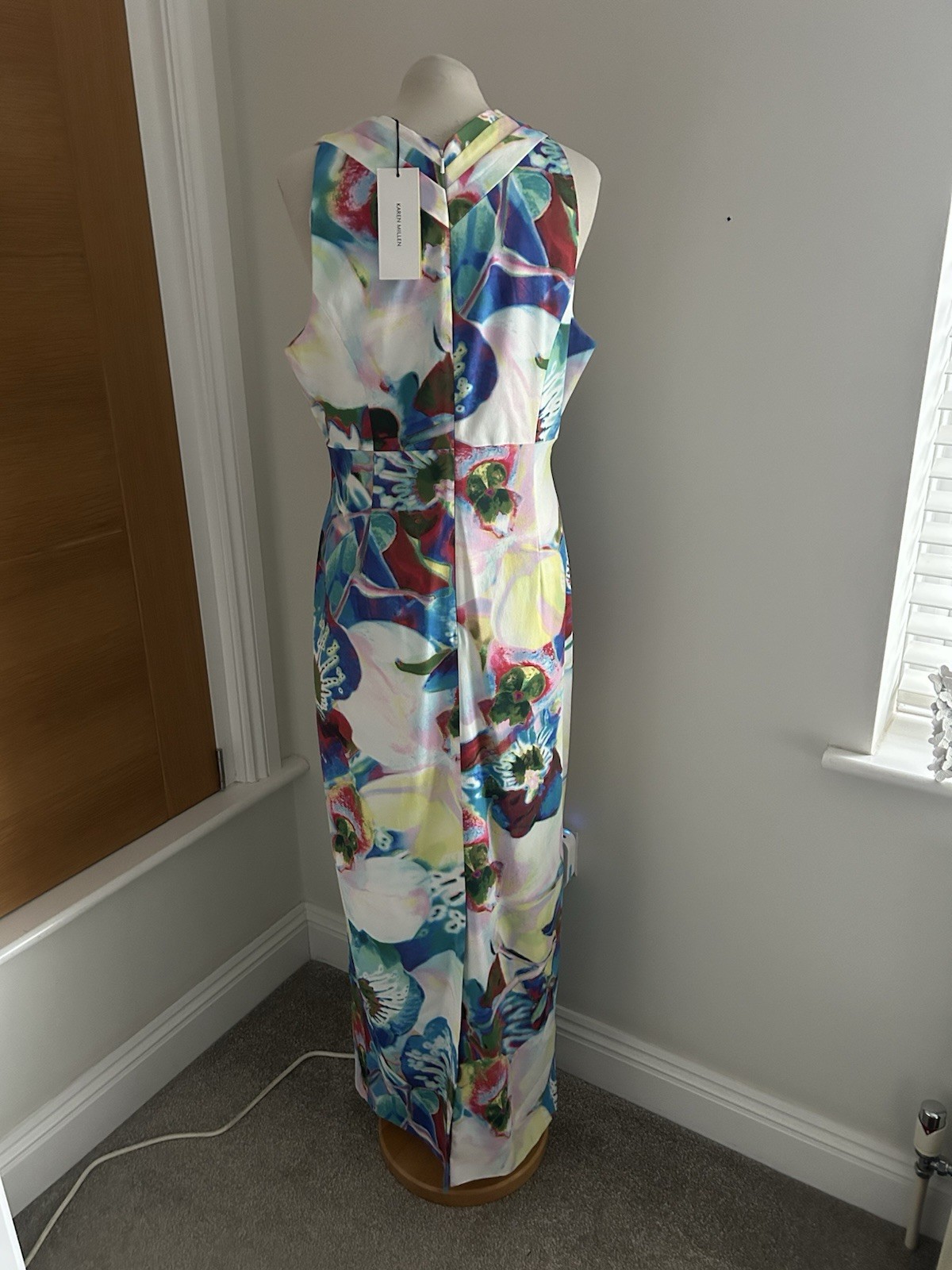Karen Millen Orchid Print Ruched Maxi Pencil Dress Size Uk 16 Rrp £235 Bnwt