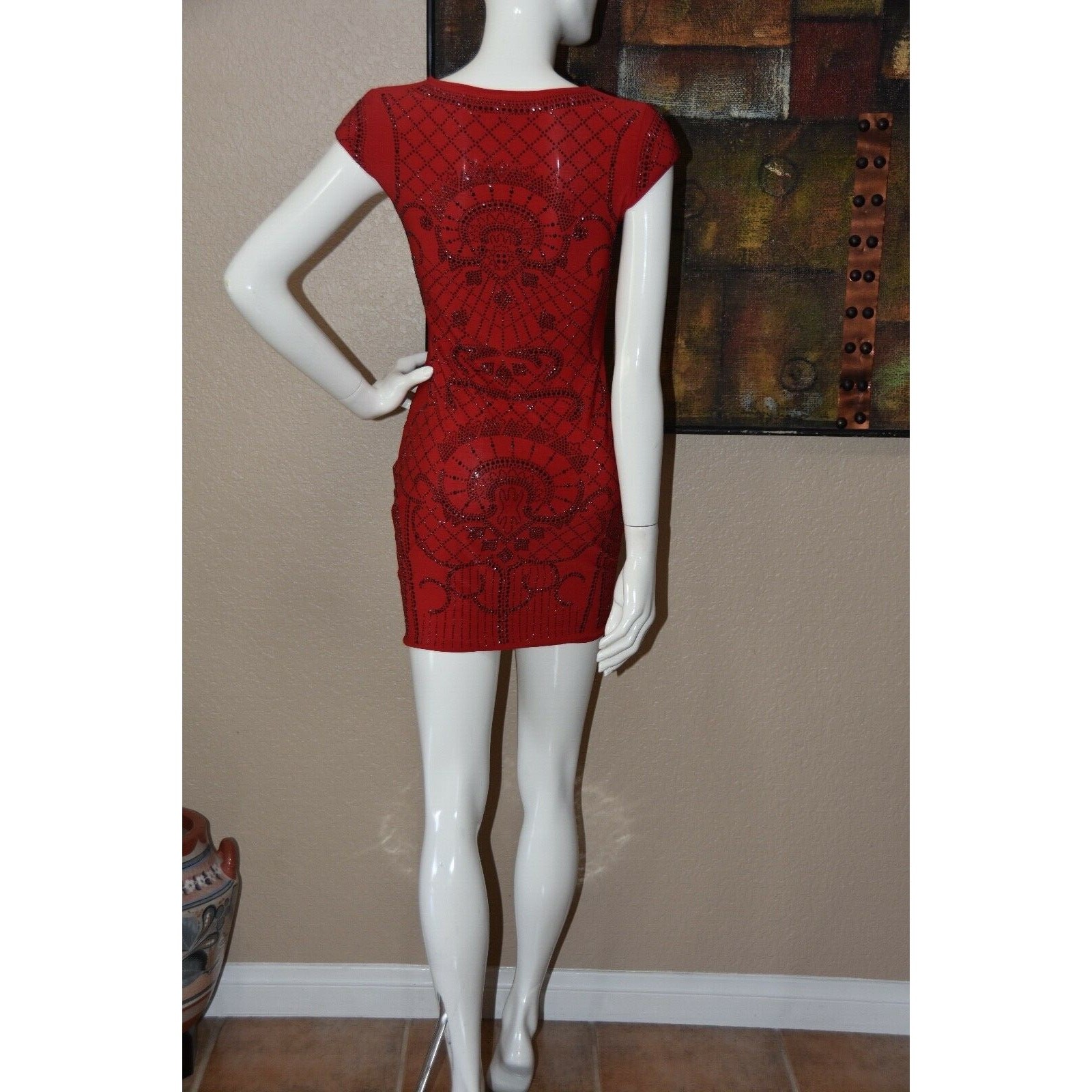 Va Va Voom Embellished Studded Bodycon Mini Night Out Dress Size M