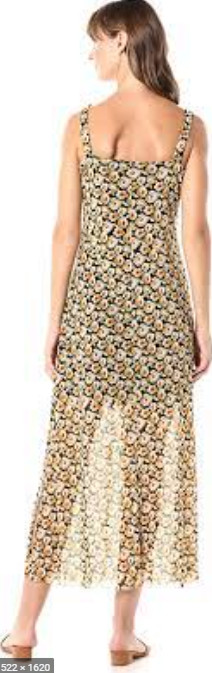 MSK Women’s Tank Maxi Dress with Side Slits, Black Gold Red, Medium