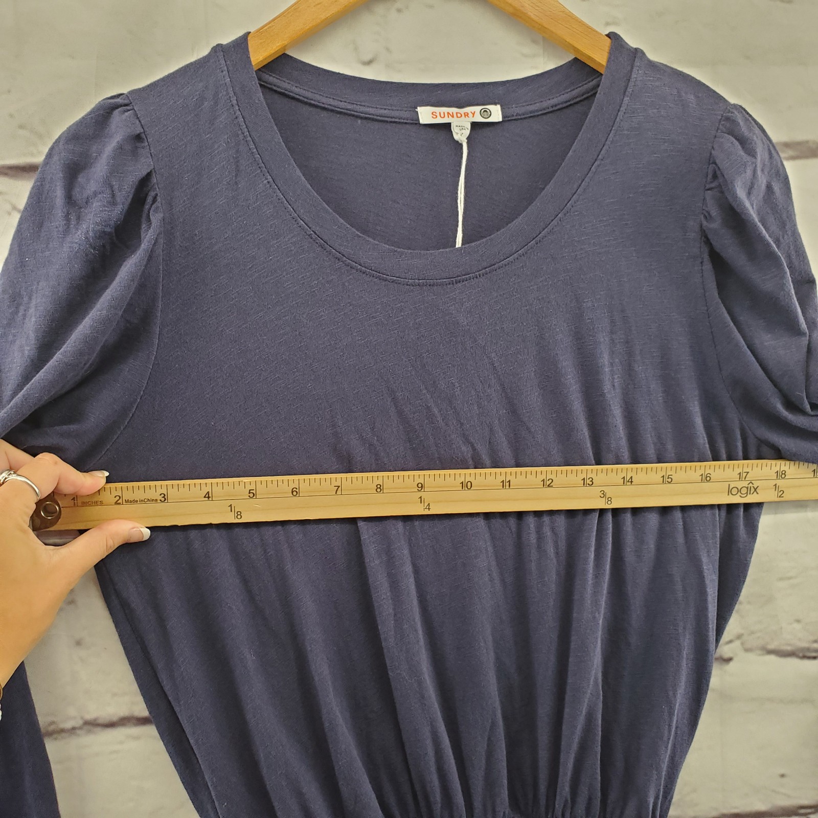 SUNDRY 2 Jersey Shift Dress Womens Medium Knee Ruched Sides Pullover Blue NWT
