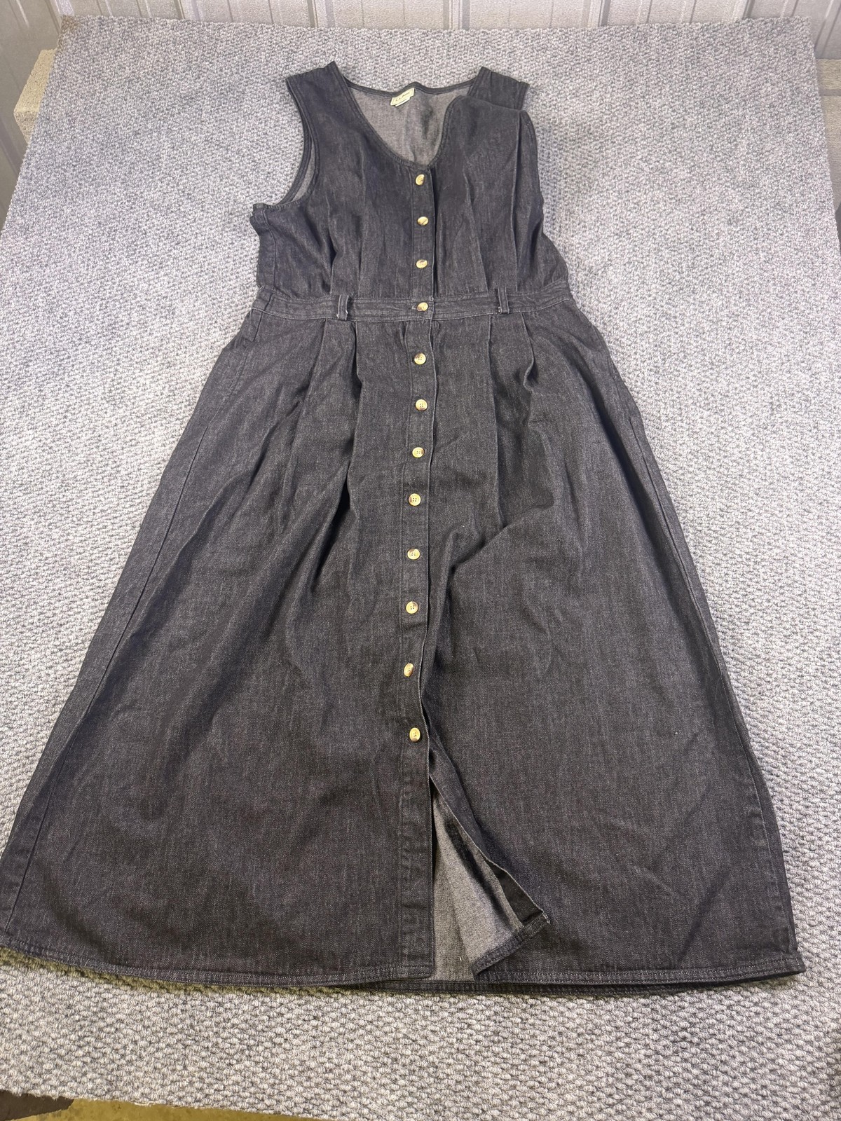 Vintage L.L. Bean Dress Womens 18 Blue Denim Button Front Midi Sundress Casual