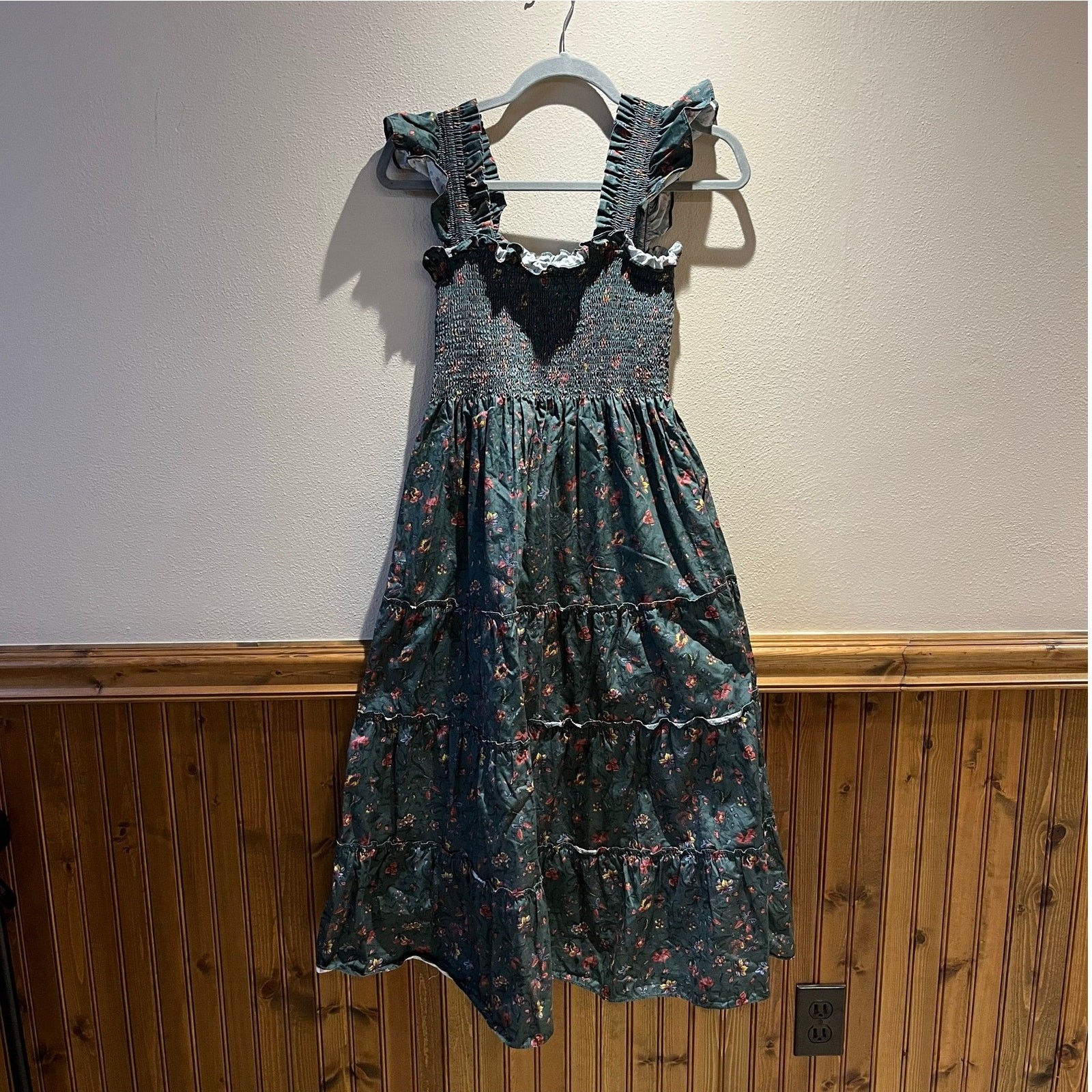 Hill House Ellie Nap Dress S Green Floral Feminine Cottagecore Classic Smocked