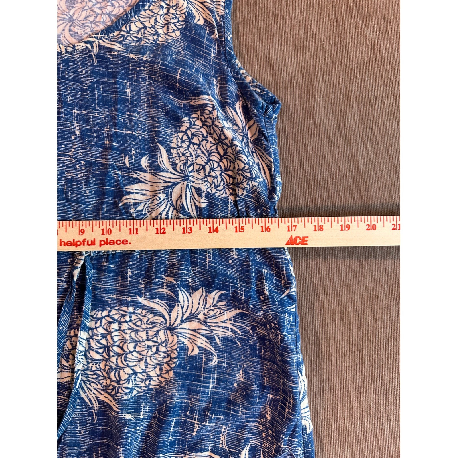 Womens Blue Pineapple Print Sleeveless Mini Dress Drawstring Waist Summer Beach