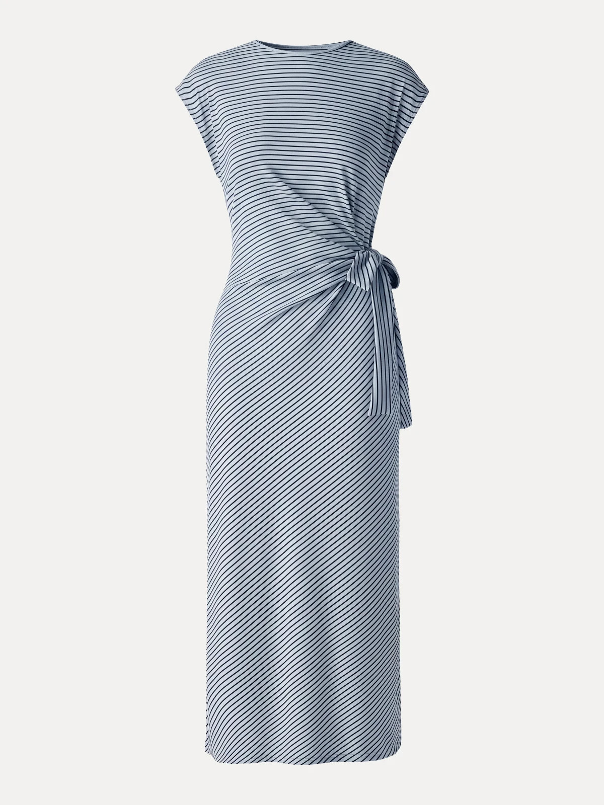 OGL Striped Relaxed Midi Dress with Self-Tie