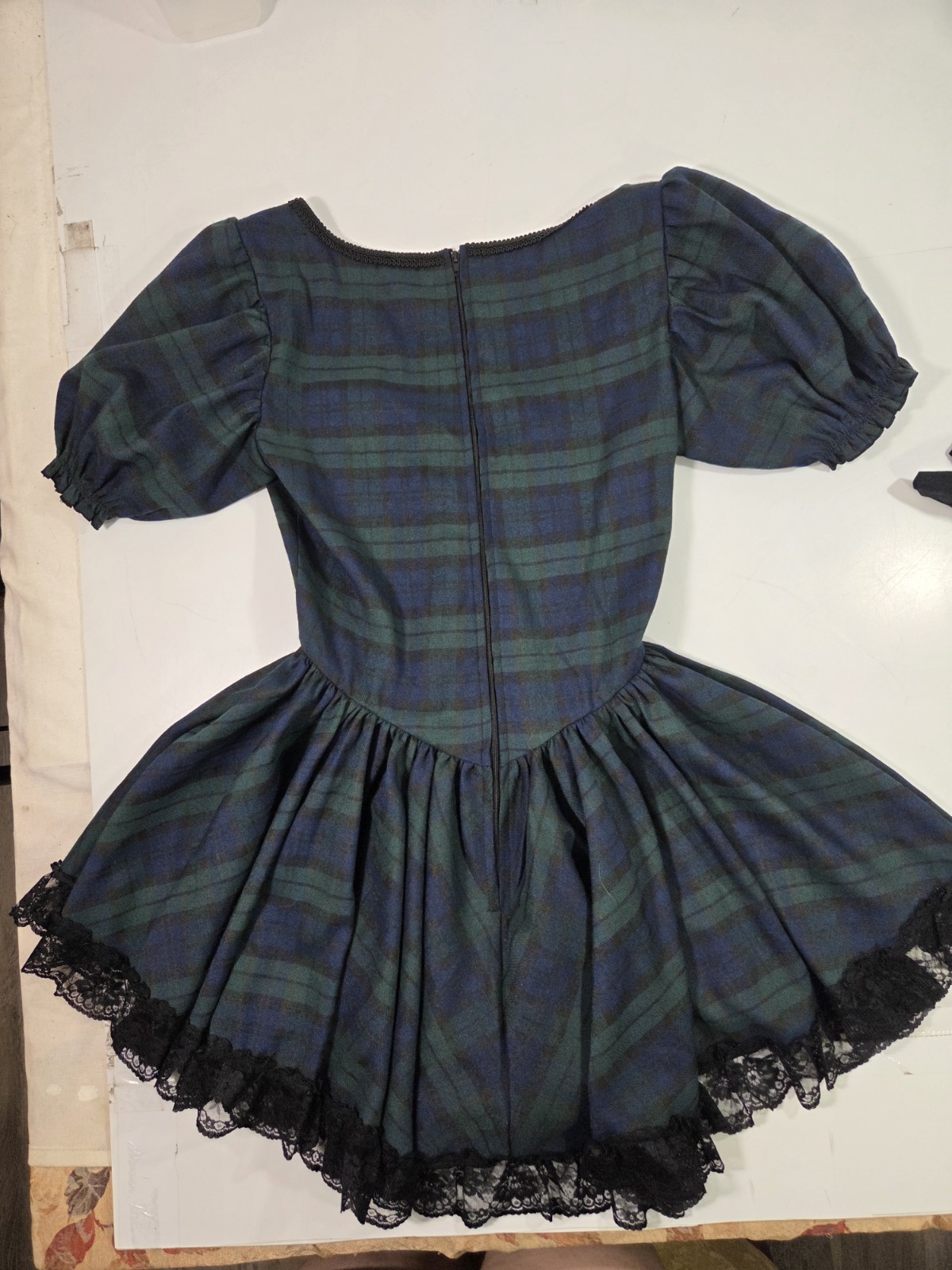 Widow Dolls Kill Study Mini Dress Plaid Tartan Green Babydoll Milkmaid Sz S