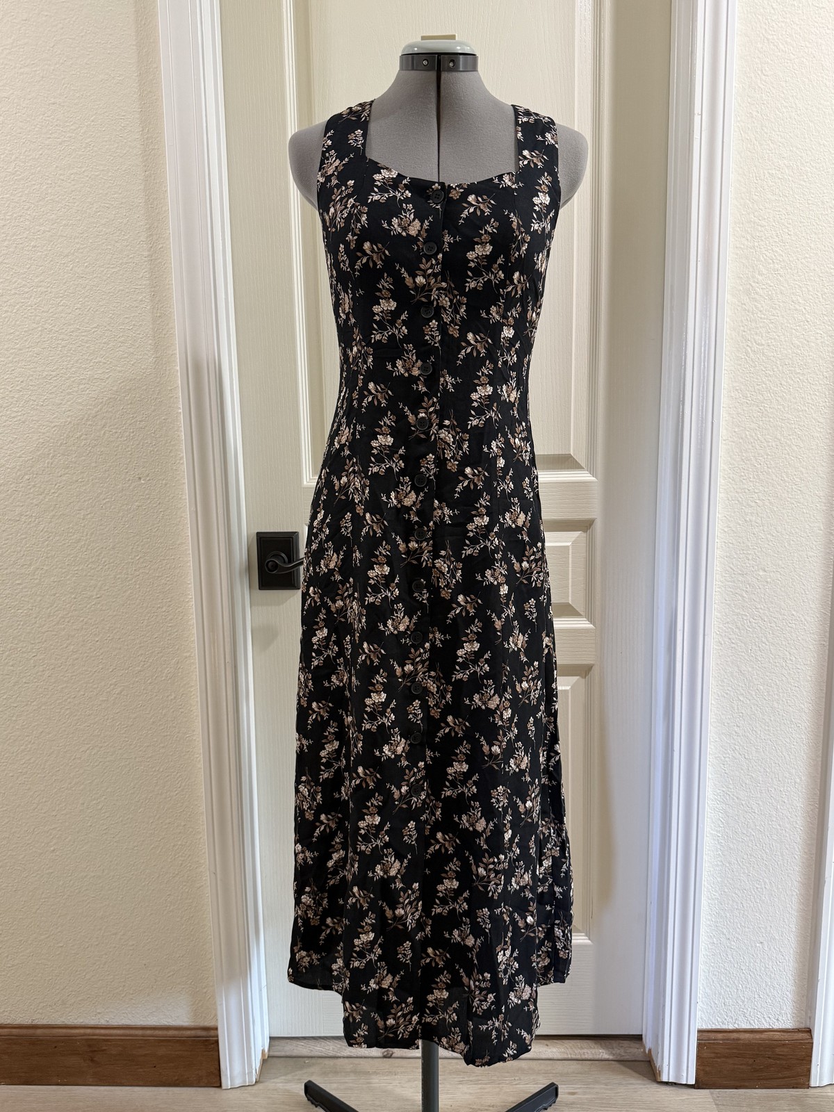 New Black Floral Midi Dress