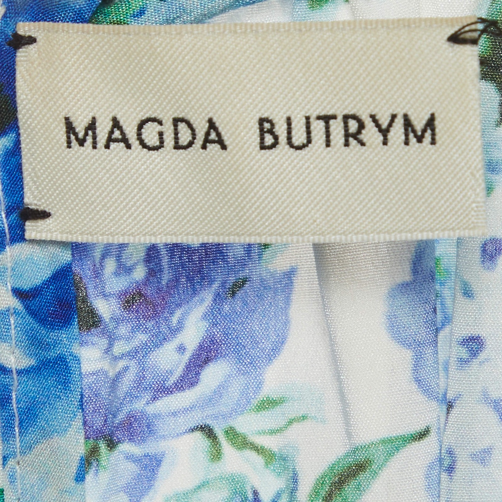 Magda Butrym Blue Floral Print Silk Crepe Setubal Mini Dress S