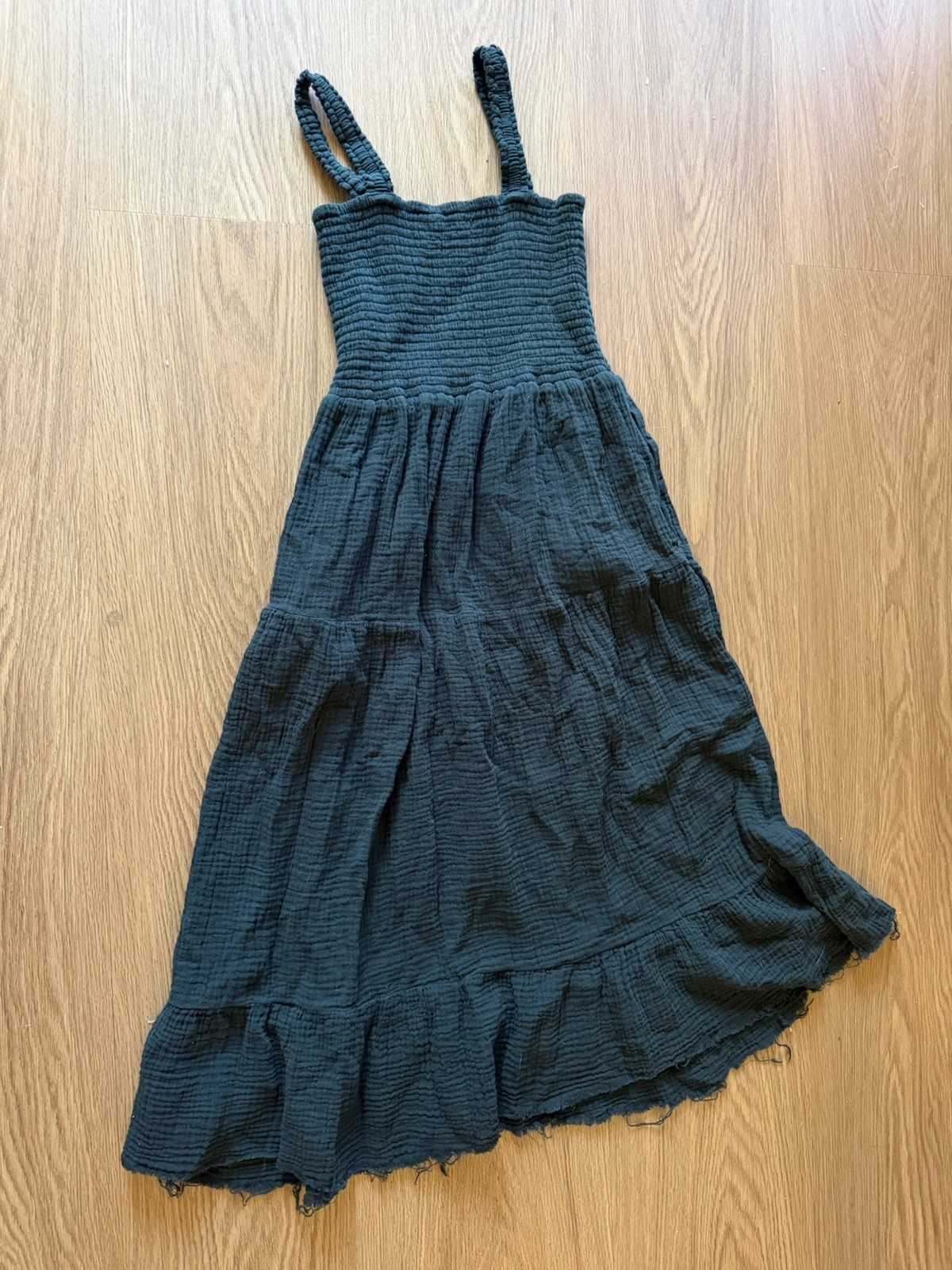Marine Layer Black Smocked Square Neck Strappy Sleeveless Ruffle Midi Sundress S