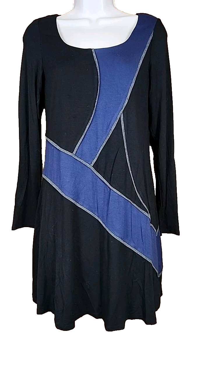 Decode 1.8 Shift Jersey Dress size S Lined Blue Black Gray Piping Art To Wear R3