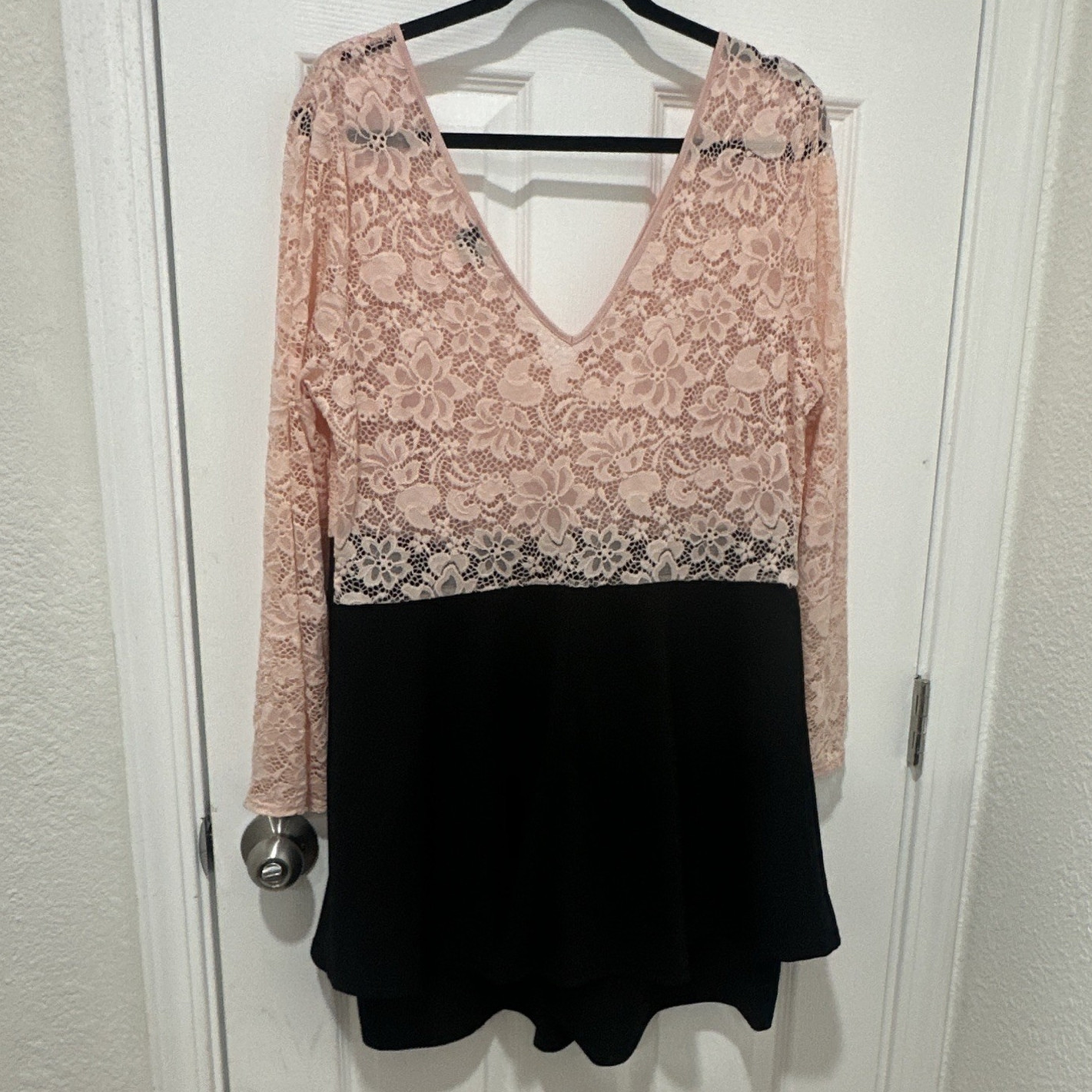 Pink/Black Floral Lace V-Neck Long Sleeve Fit & Flare Mini Dress 3x Stretch