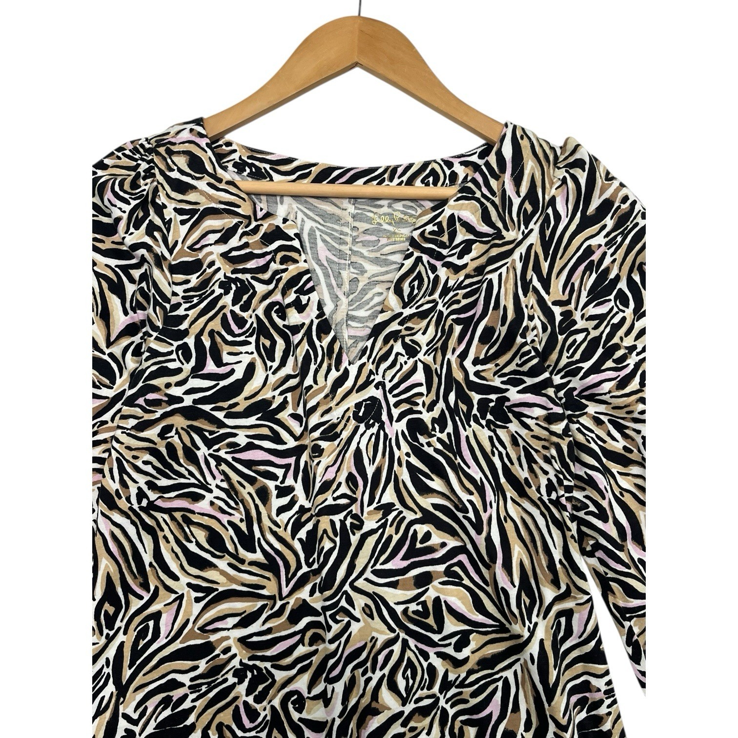 Lilly Pulitzer Dress Womens Extra Small Black Tropical Animal Print Boho Casual