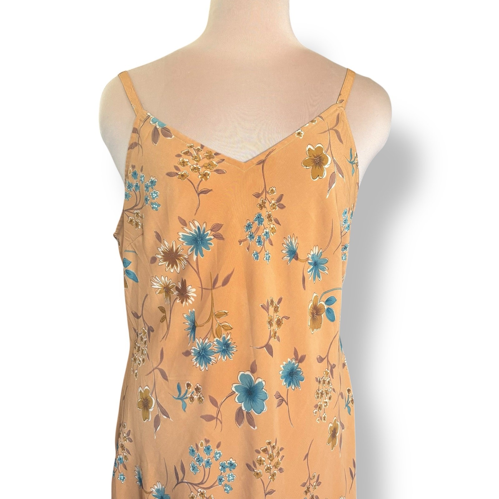 Mile Gabrielle Yellow Floral Midi Slip Dress Blue Flower Print Boho Romantic