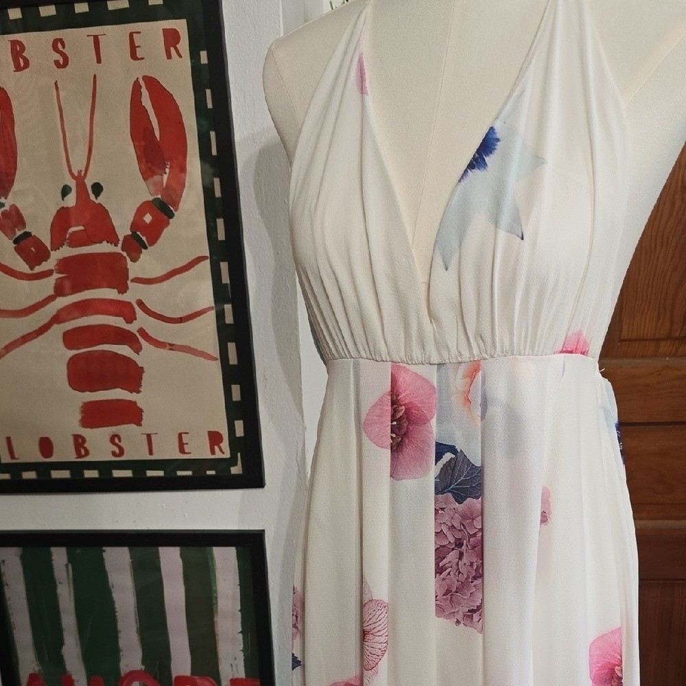 Hello Molly Cream Halter Dress with Pink & Blue Floral Accents