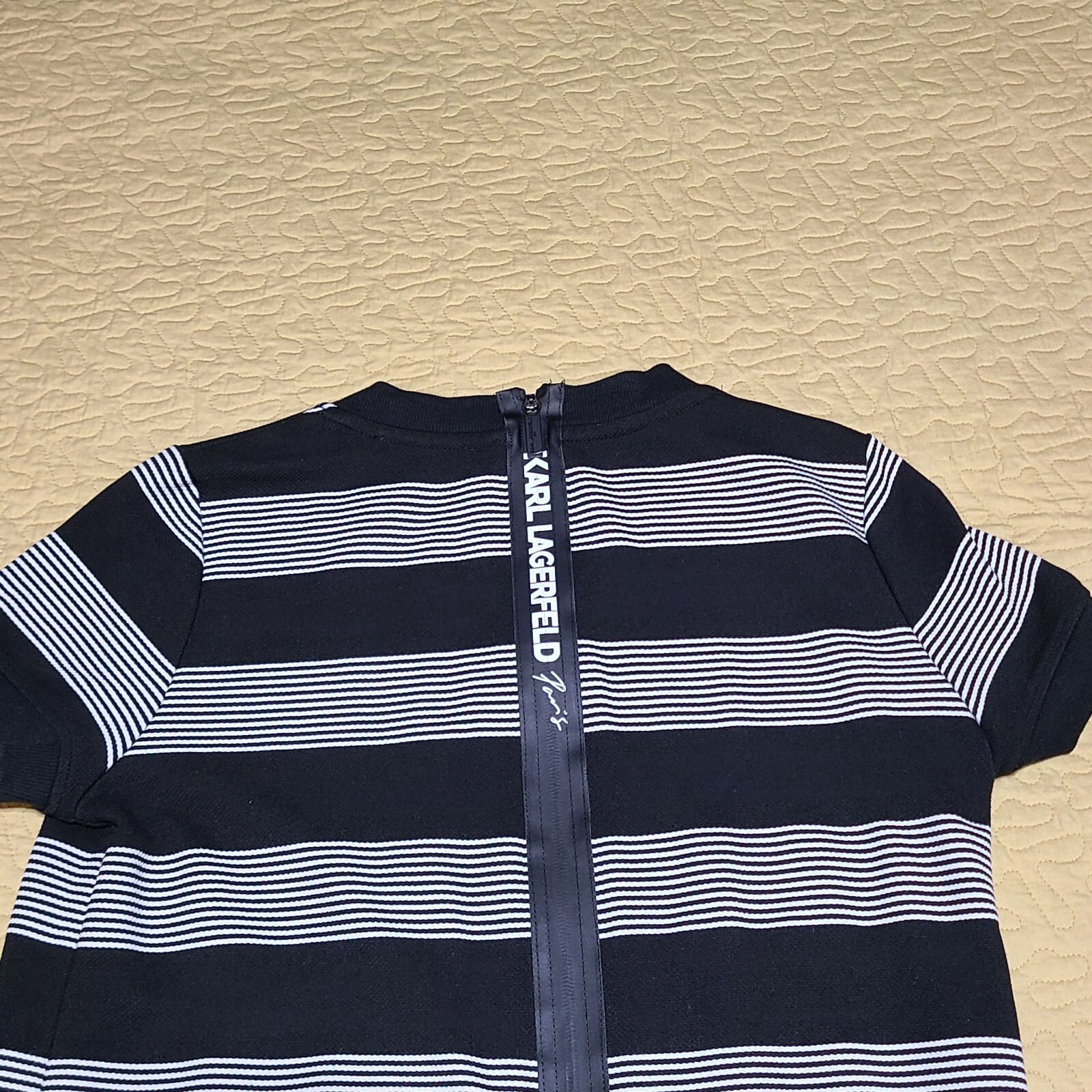 NWT Karl Lagerfeld Paris size xs Striped T-shirt Dress Pocket Zipper logo patch