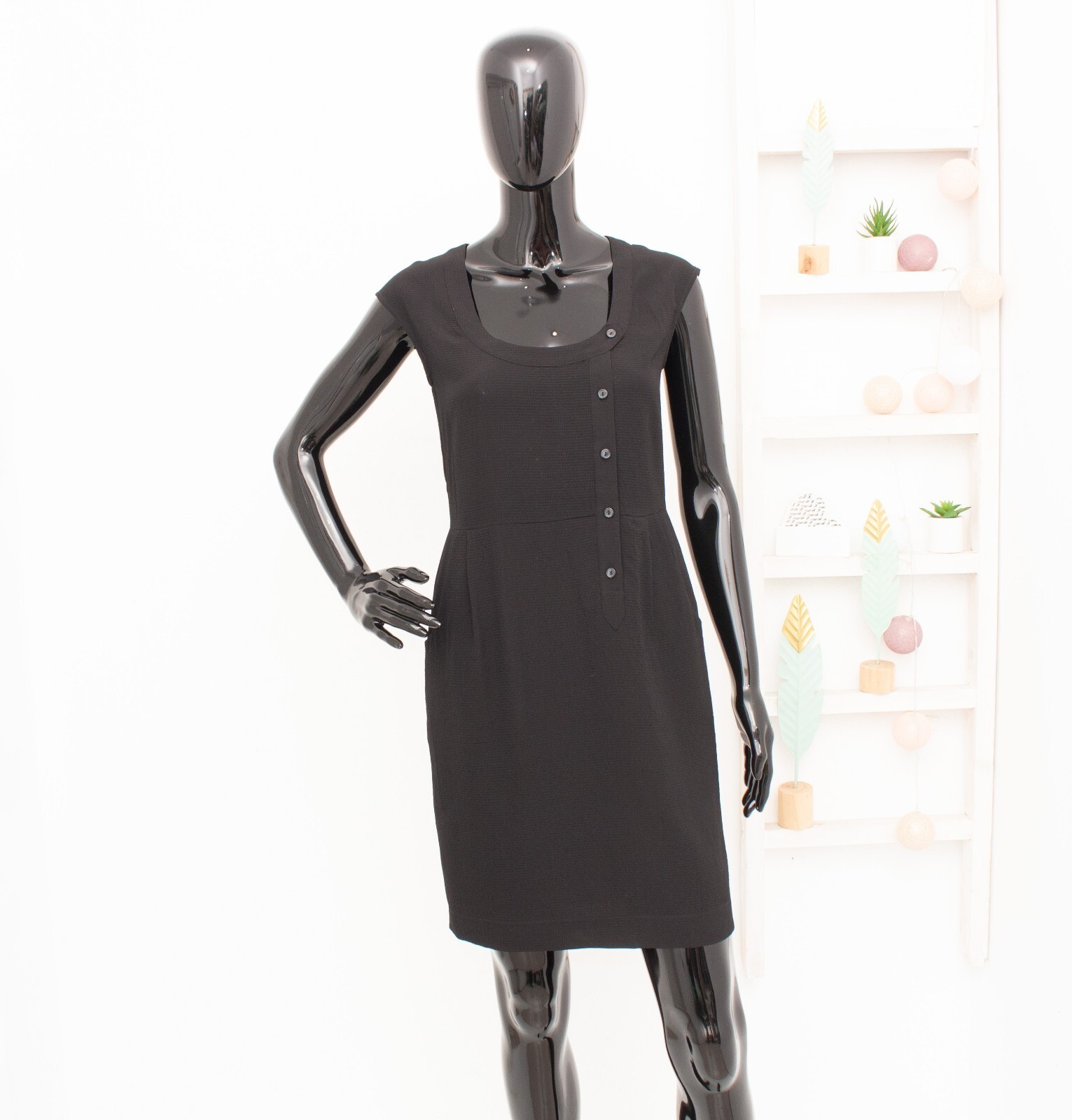 Filippa K Silk Dress Black Textured Asymmetric Buttons Shift Dress Black Mini XS