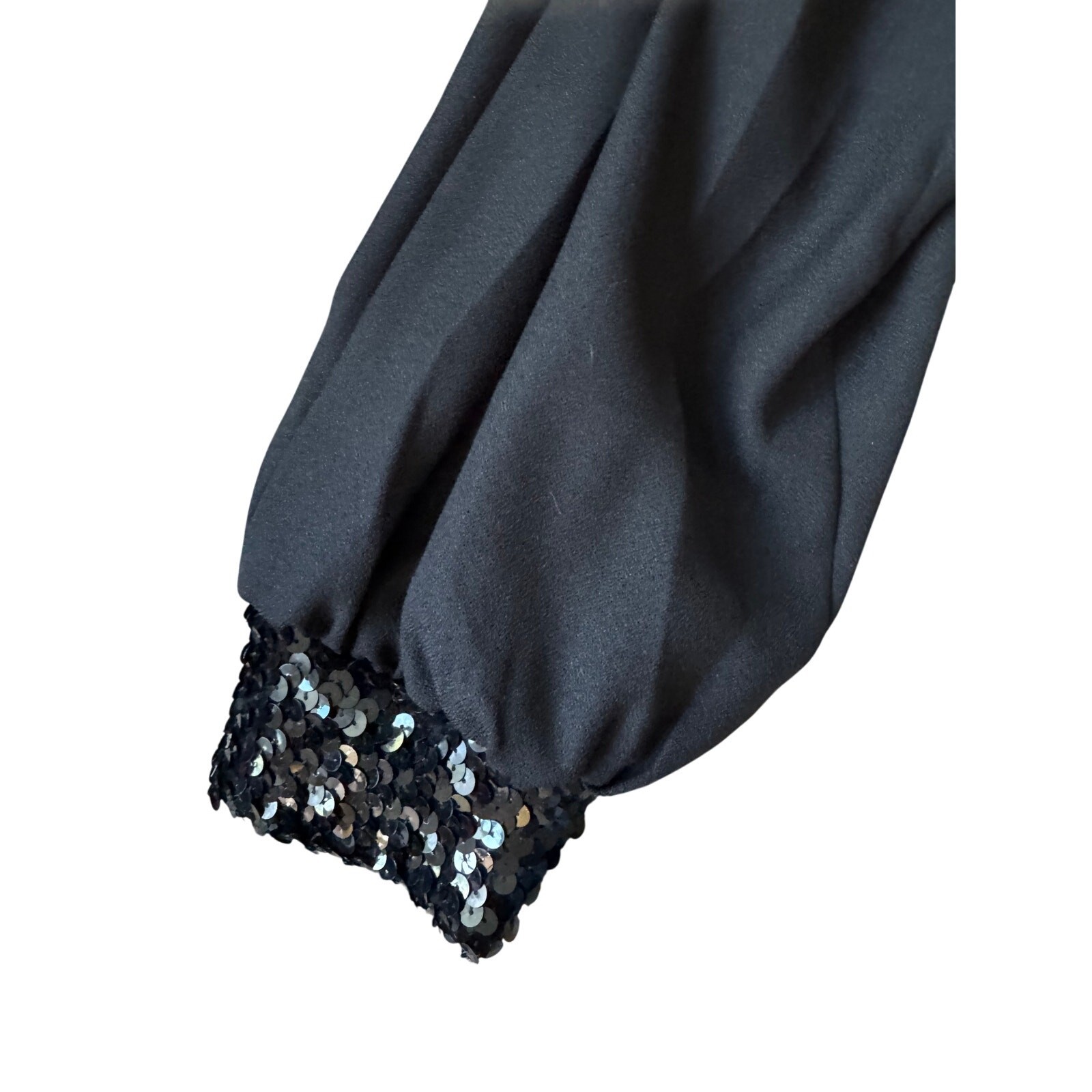 Vintage (Original Tags) | Black Sequin Collar Woven Crepe Dress | Size 18