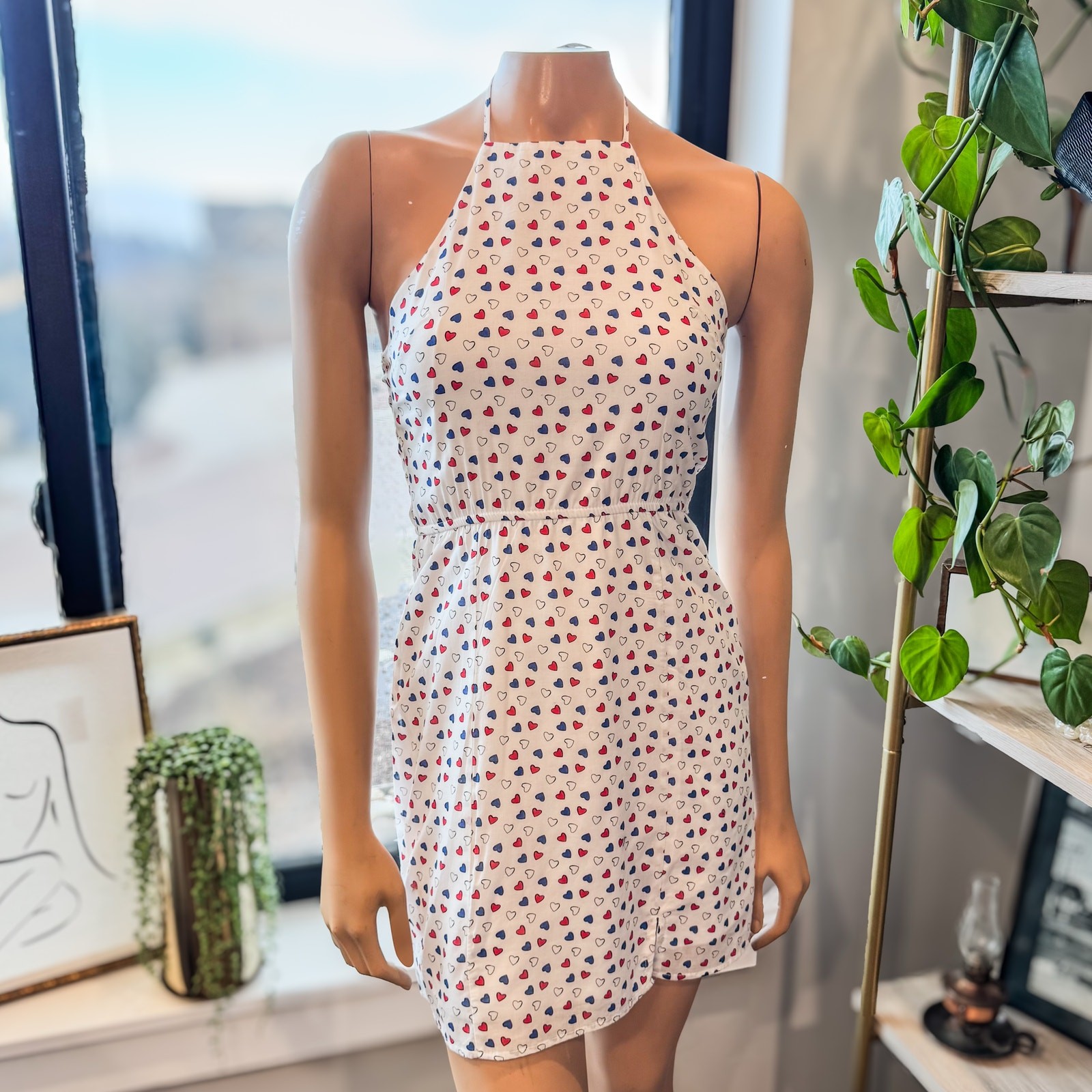 NWT-Rachel Halter Heart Print Waisted Mini Dress by Miami for Francesca’s, Small