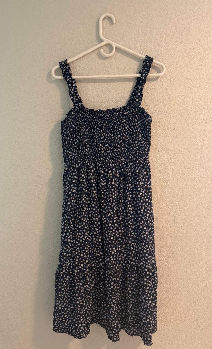 Gap Smocked Navy Blue Floral Midi Dress Medium