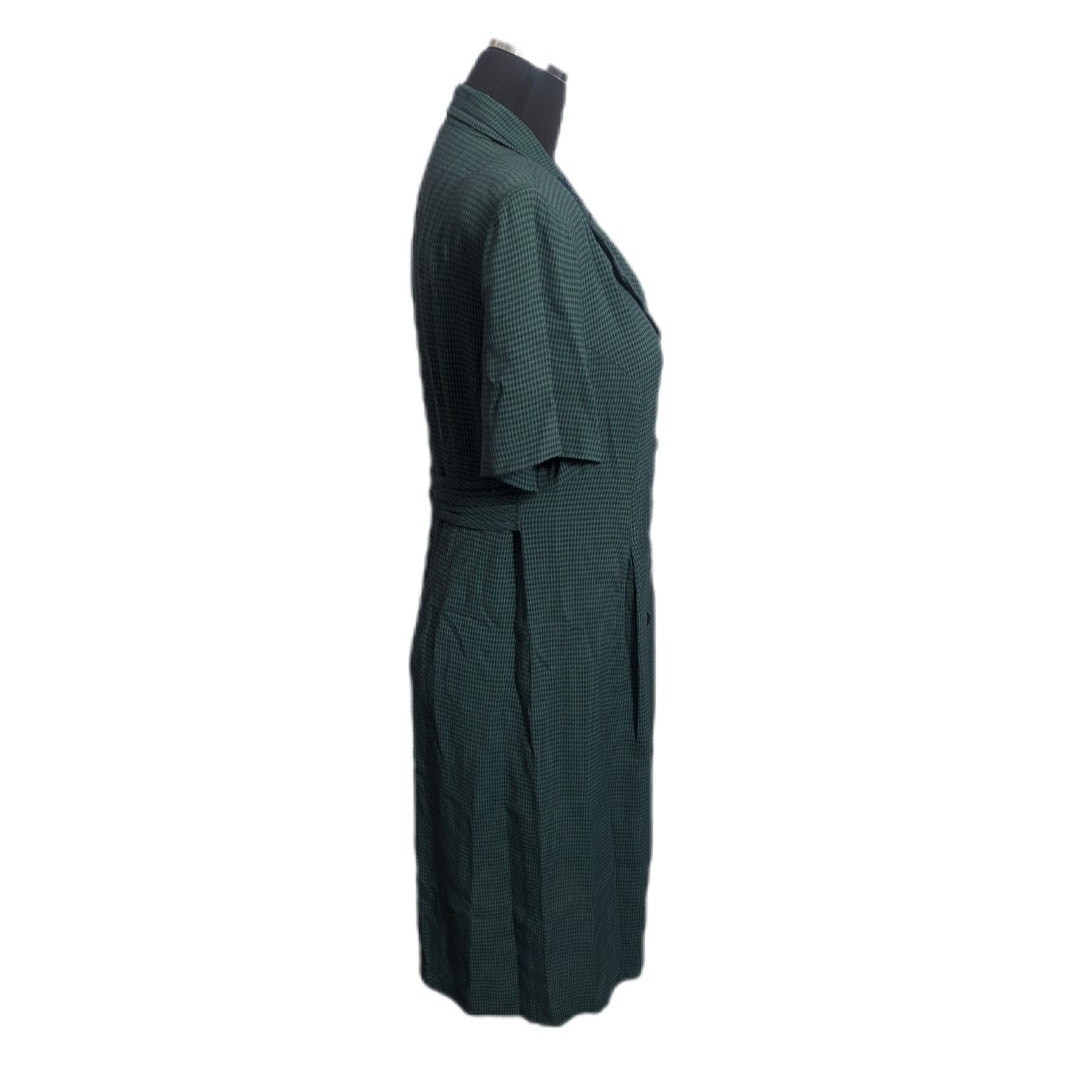 90s SL Fashions Green Check Midi Sheath Dress Sz 8 grunge retro gingham indie A1