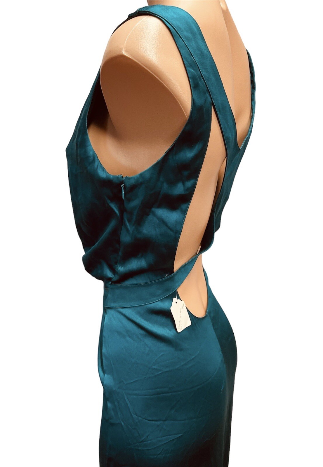 NEW BARRON DUQUETTE Medium 35” Bust Teal Silk Satin Long Dress *AS IS See Pics