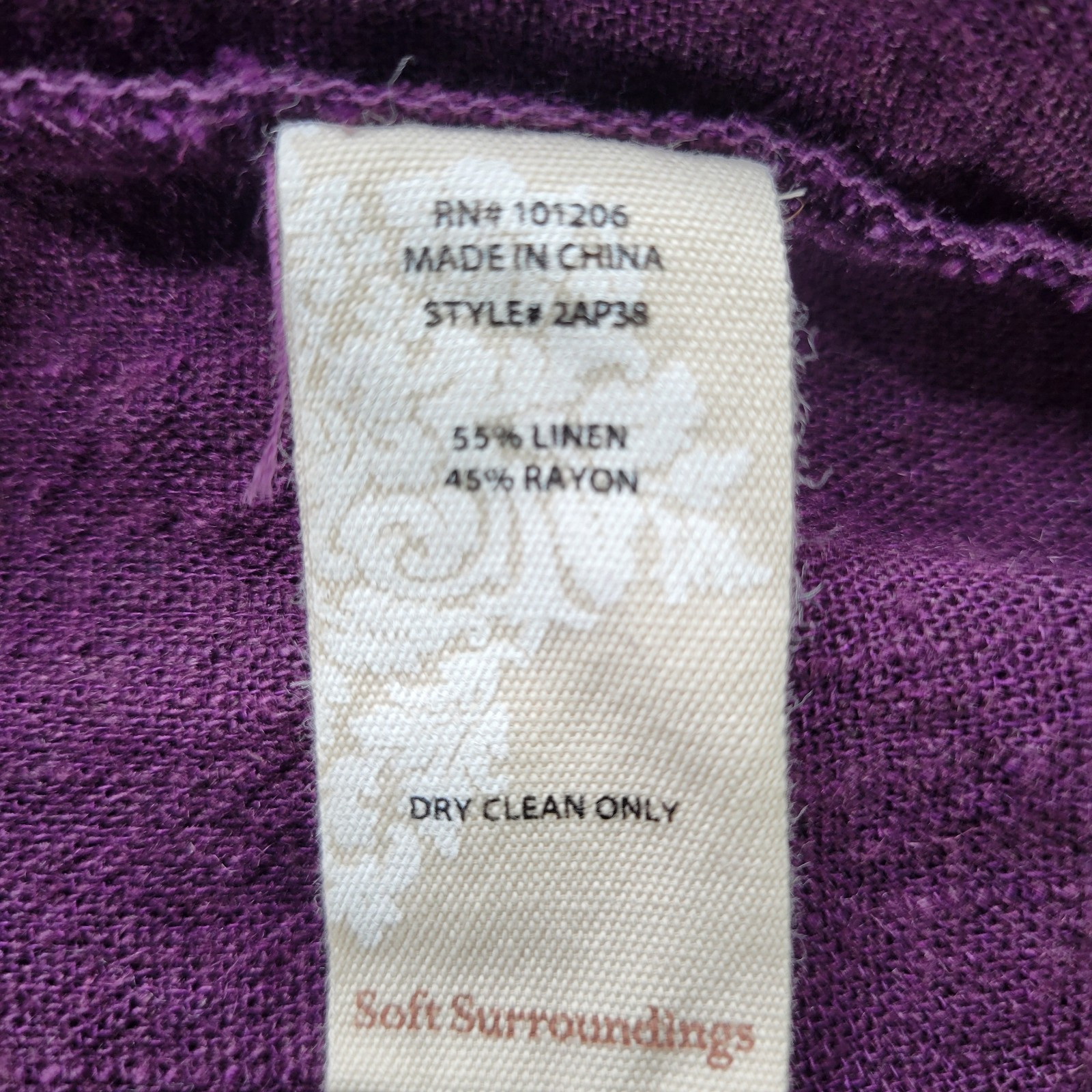 Soft Surroundings Dress Size L Purple Cold Shoulder Oversized Dolman Linen Blend