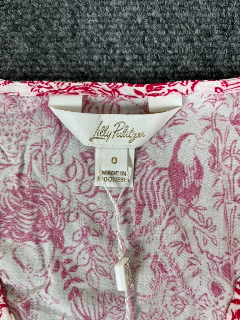 Lilly Pulitzer Raspberry Rouge Animal Magnetism Dress 3/4 Sleeve Rayon Size 0
