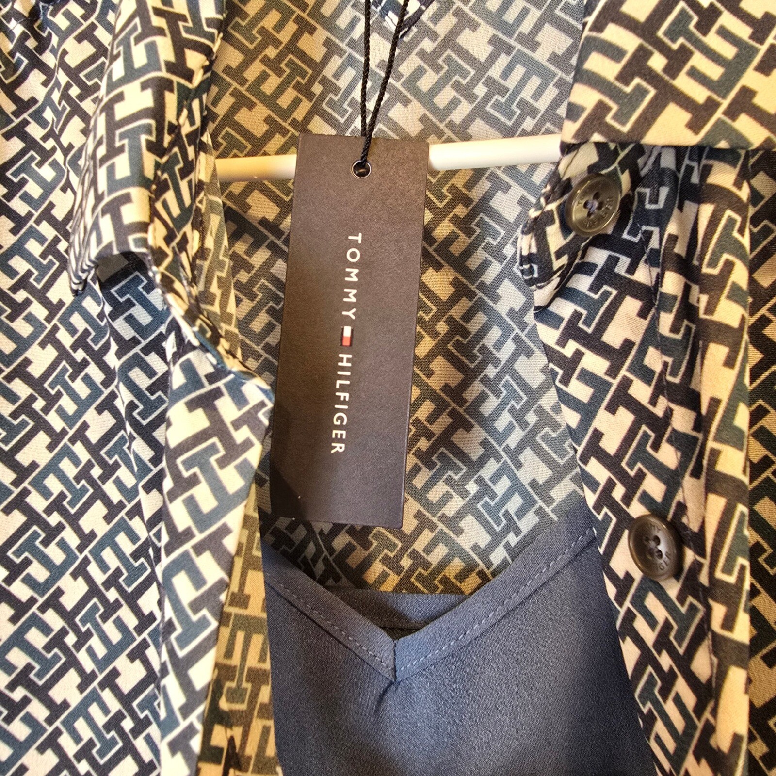 Tommy Hilfiger Dress Monogram Chiffon Midi NWT Womens XS Short Sleeve Blue