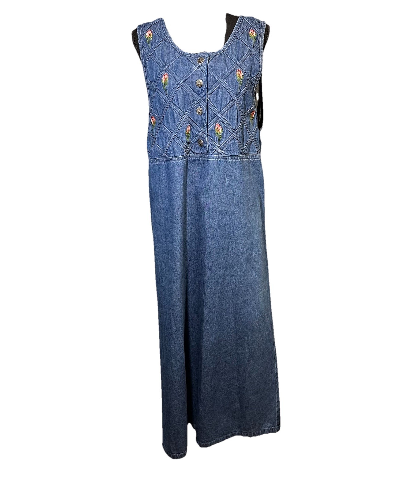 Premier International Embroidered Denim Jumper Dress MED Maxi Cottagecore