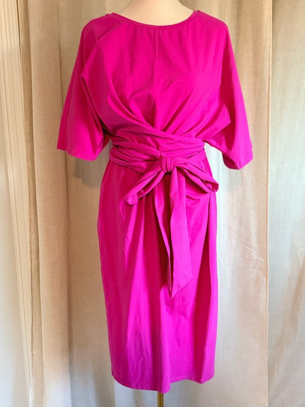 ELOQUII Hot Pink Knot Front Tie Waist Jersey Midi Dress Size 18 NWT