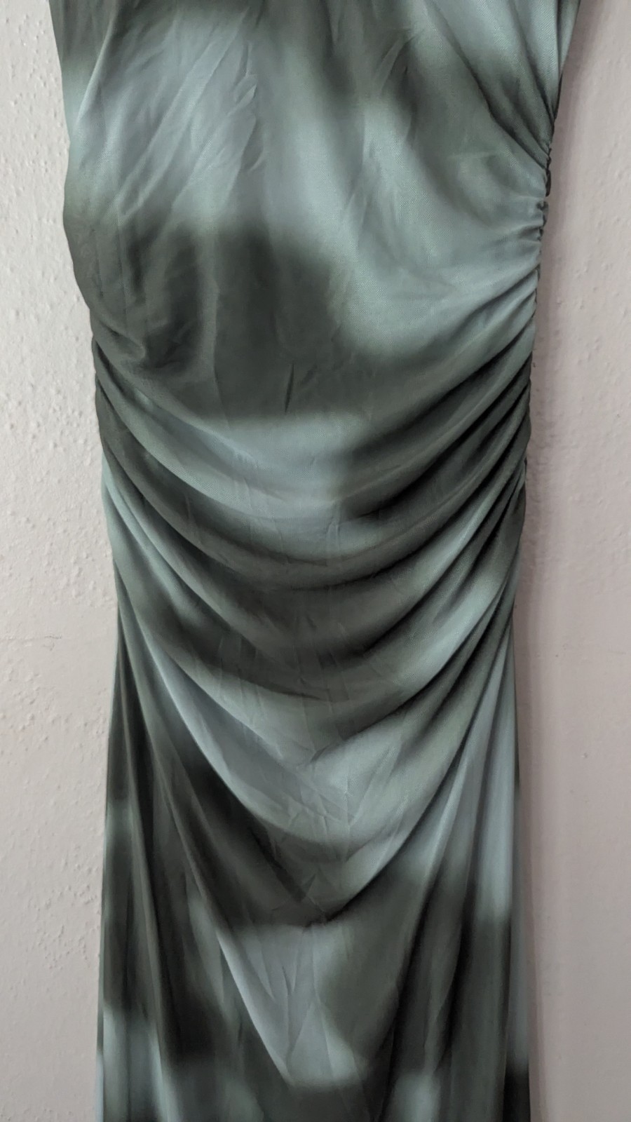 Madden Girl Bodycon Ruched Side Mesh Maxi Dress Green Lined Fitted Sz Small NWT