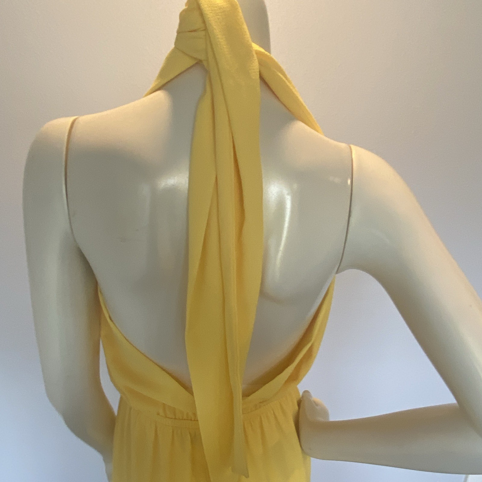 VICI Yellow Halter Backless Open Back Chiffon Midi Dress Pleated XL D-4989