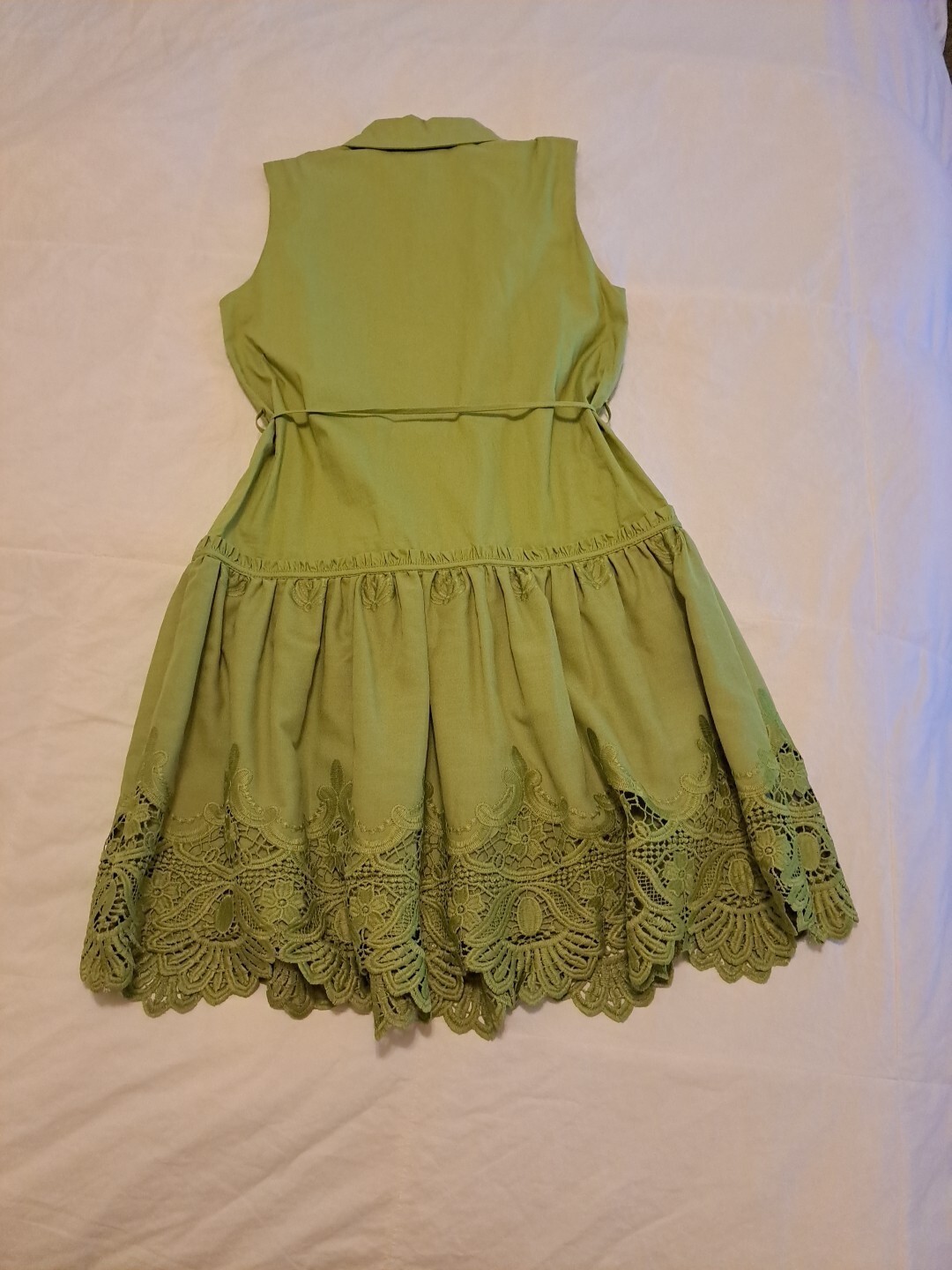 NWT Adelyn Rae Dustina Dress Woven Point Collar Embroidered Hem Green Sz XS #126
