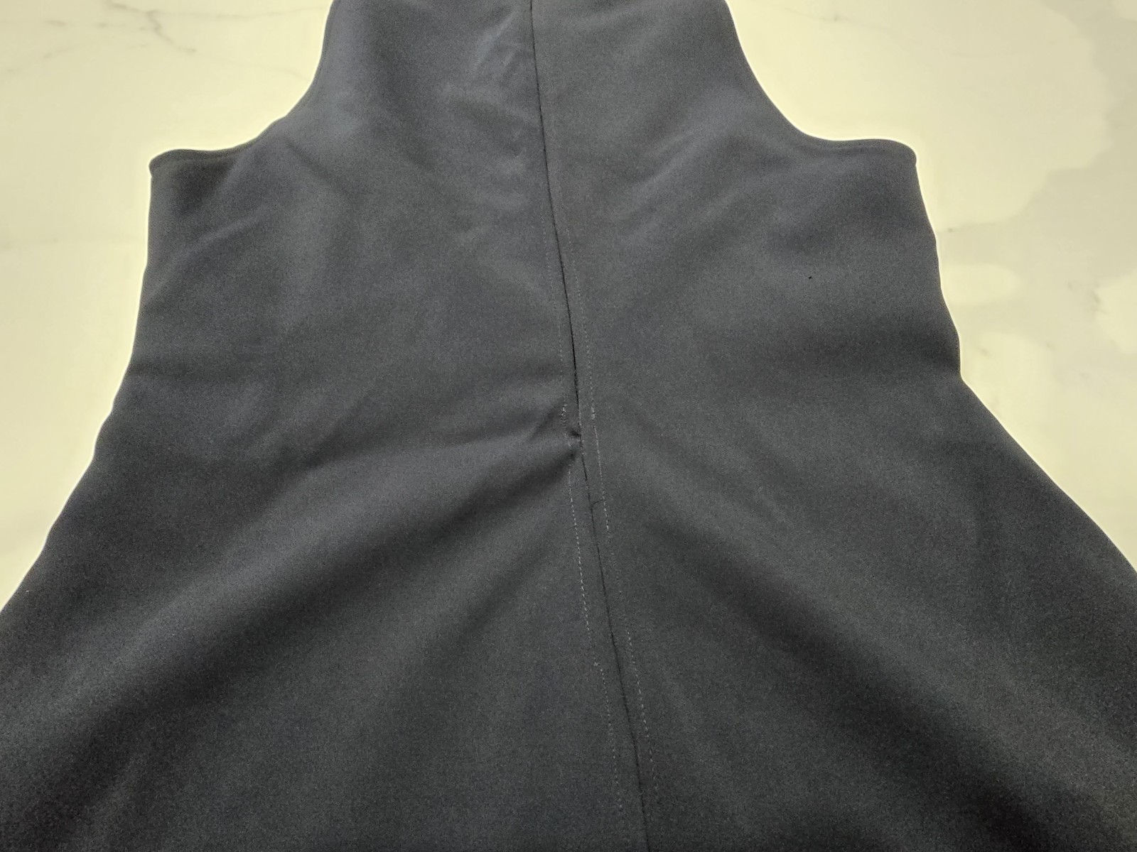 Zara Dark Navy Blue Mini Dress L Button Strap Detail Square Neck Shift AS IS