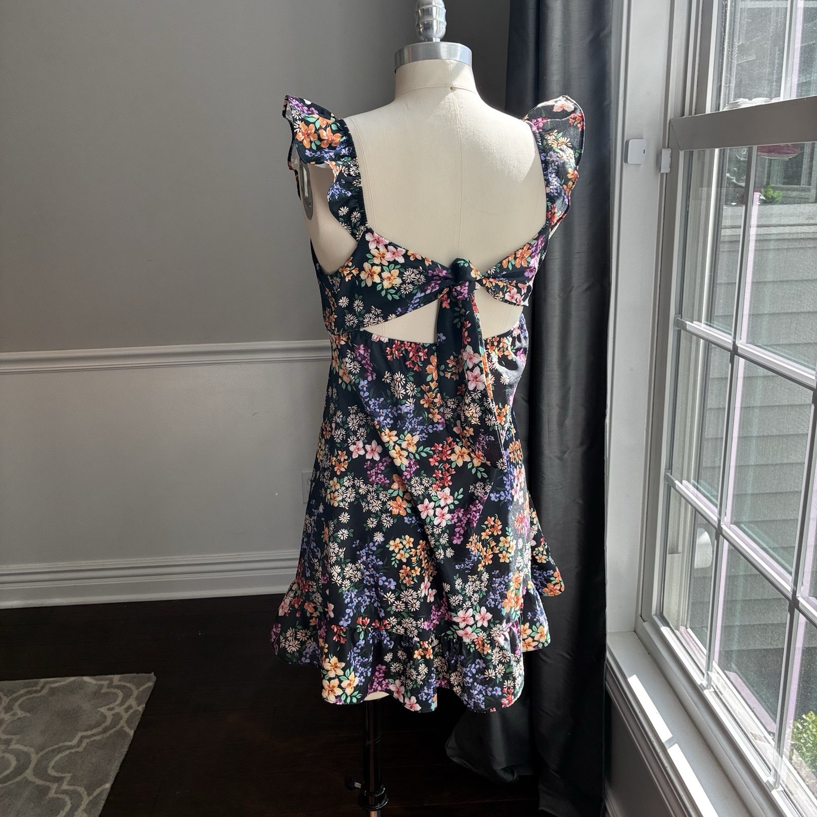 Originality Sundress Black With Floral Design Size Small