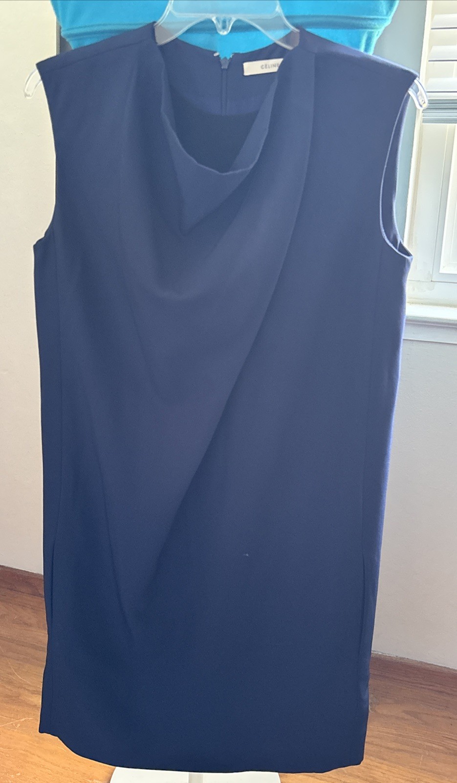 CELINE Phoebe Philo Navy Cowl Neck Sleeveless Dress Knee Length Sz 34 XS France