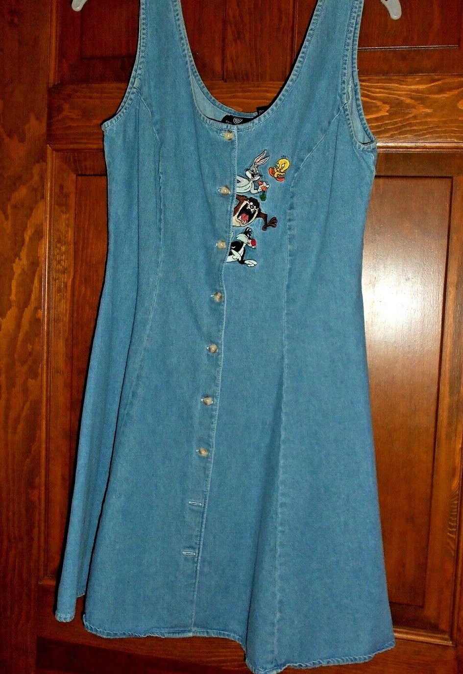 WARNER BROTHERS Studio Store Denim Flare Mini Dress Bugs Sylvester Tweety Taz 10