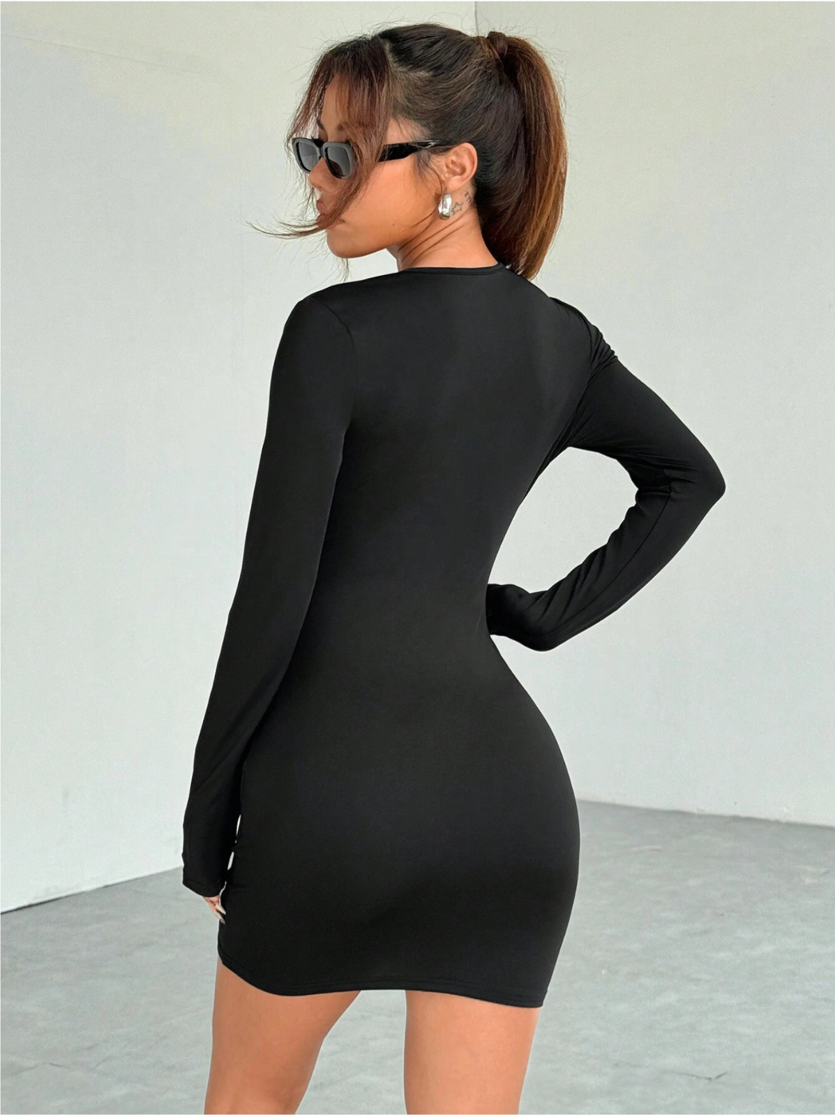 Black EZwear Women’s Minimalist Solid Color Ruffle Bodycon Dress Sz XS S M L