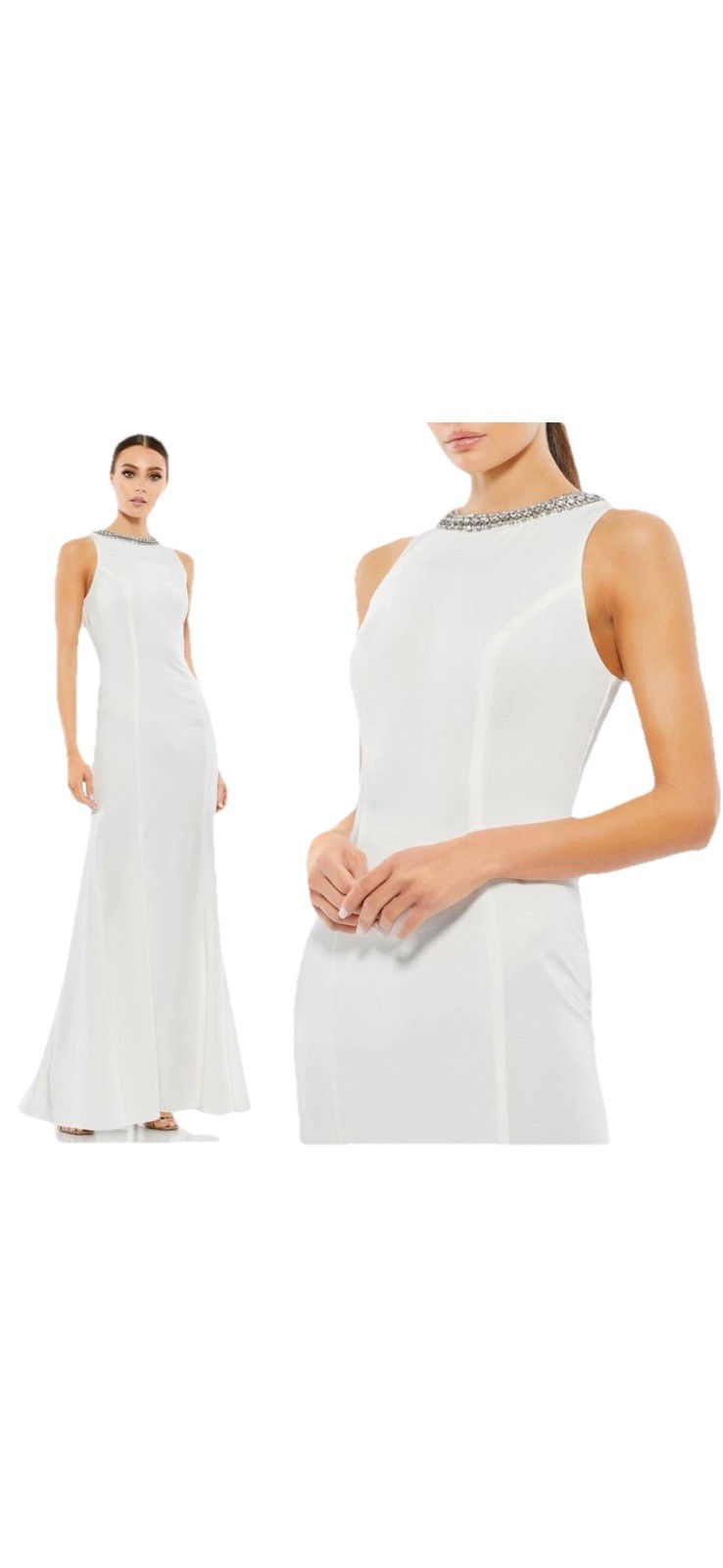 IEENA FOR MAC DUGGAL White Embellished Neck Trumpet Gown Size 8 No Tag Brand New