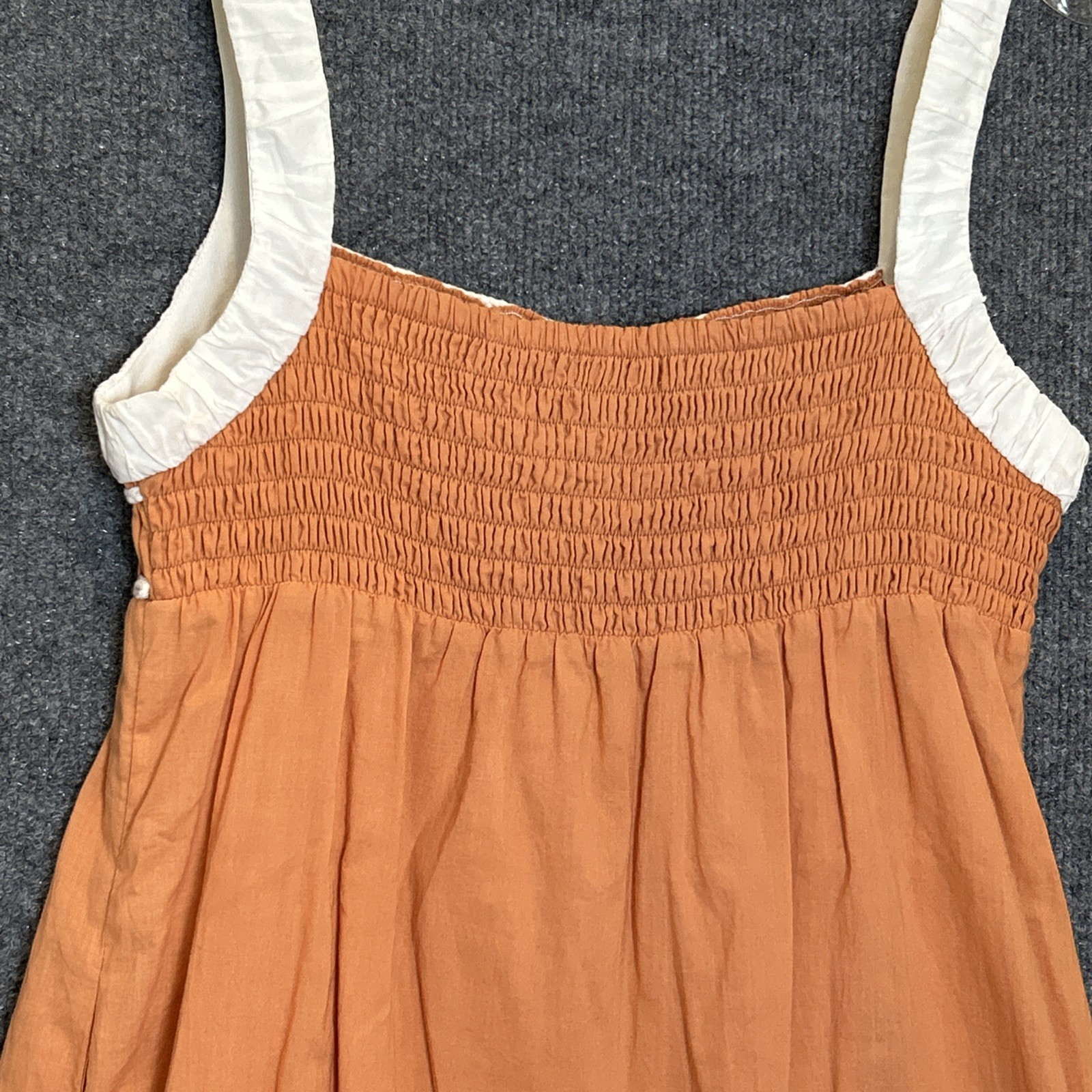 Lulumari Mandarin Orange Women’s Embroidered Midi dress Boho Chic Beach EUC