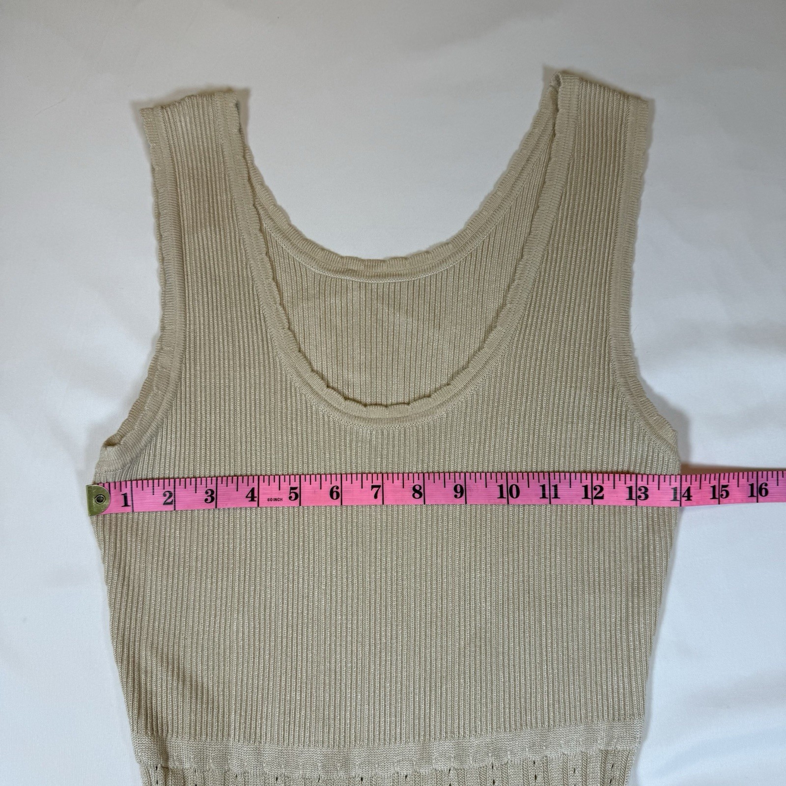 Fisoew Mini Dress Casual Knitted Crochet Hem Flowy Tank Sundress, Khaki, Size L