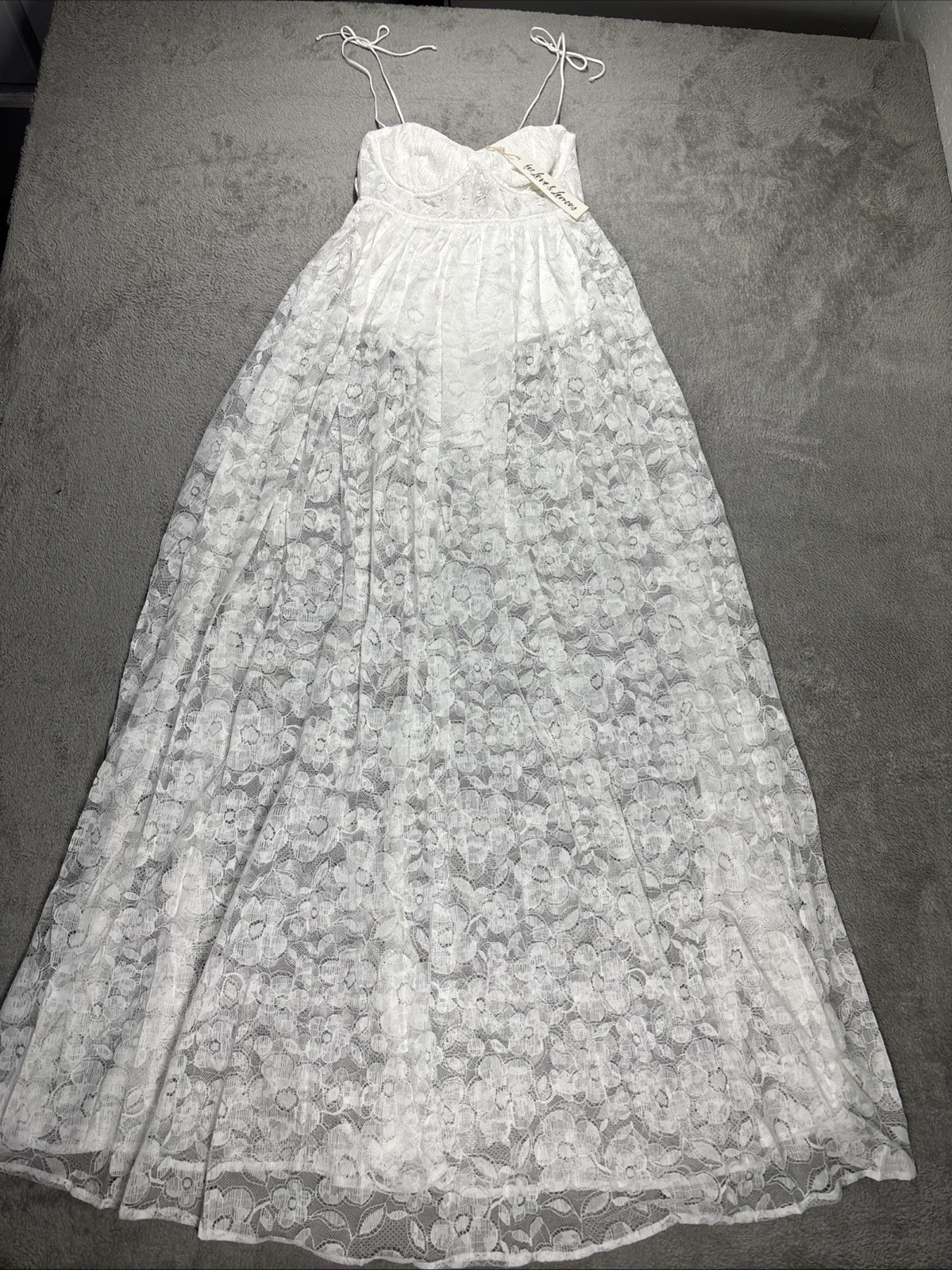 NWT For Love and Lemons Lorena Maxi Dress White Lace Size XS
