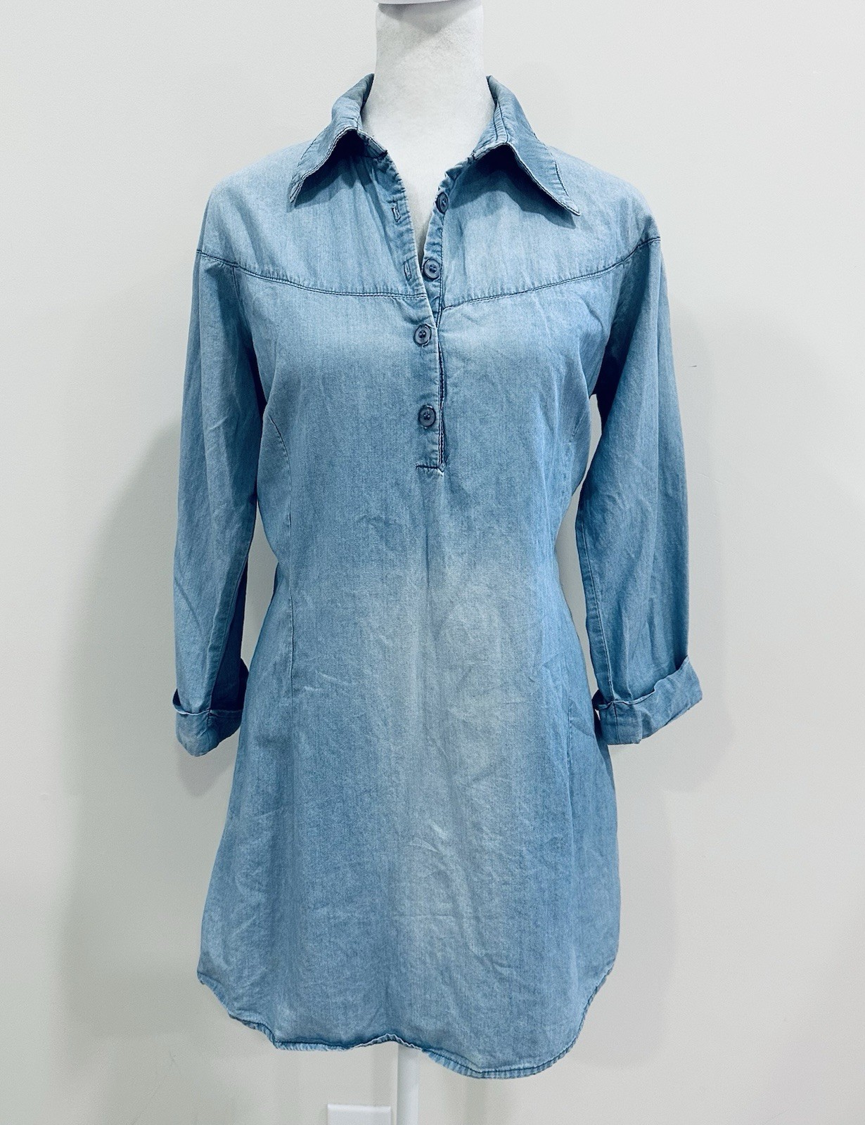 Grip Women’s Blue Cotton Light Shirt Dress Size M 3/4 Sleeve