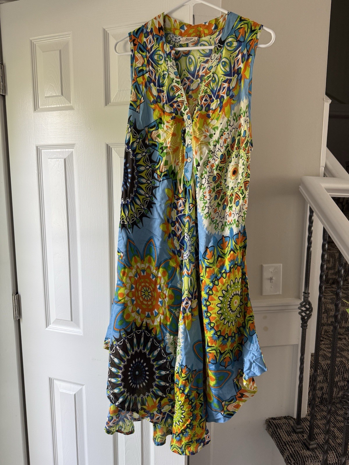 Seven Islands Dress Womens L Colorful Floral Shift Tropical Beach Boho EMC