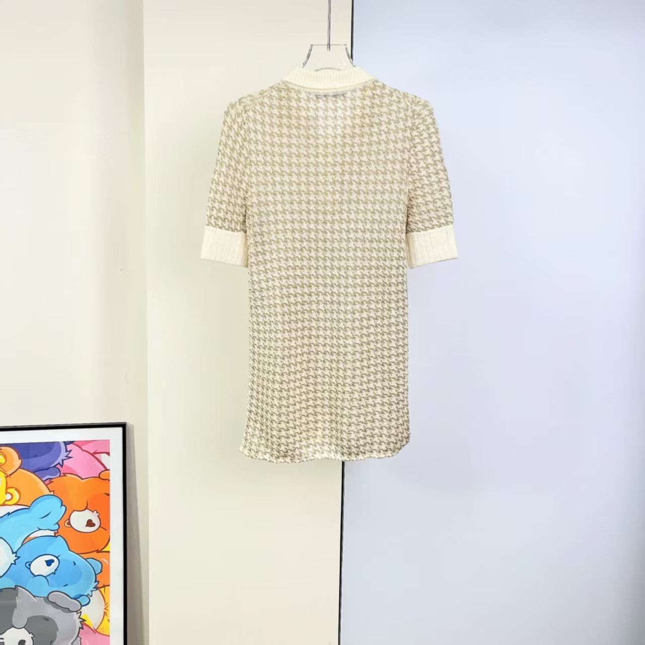 Christian Dior Gold‑Thread Blend Polo‑Collar Knit Mini Dress