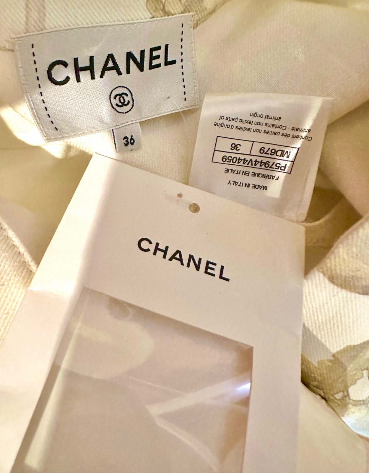 New Chanel 2018 Greece White Denim Gold Leather Mini Dress 34 36 2 4 Logo 18c S