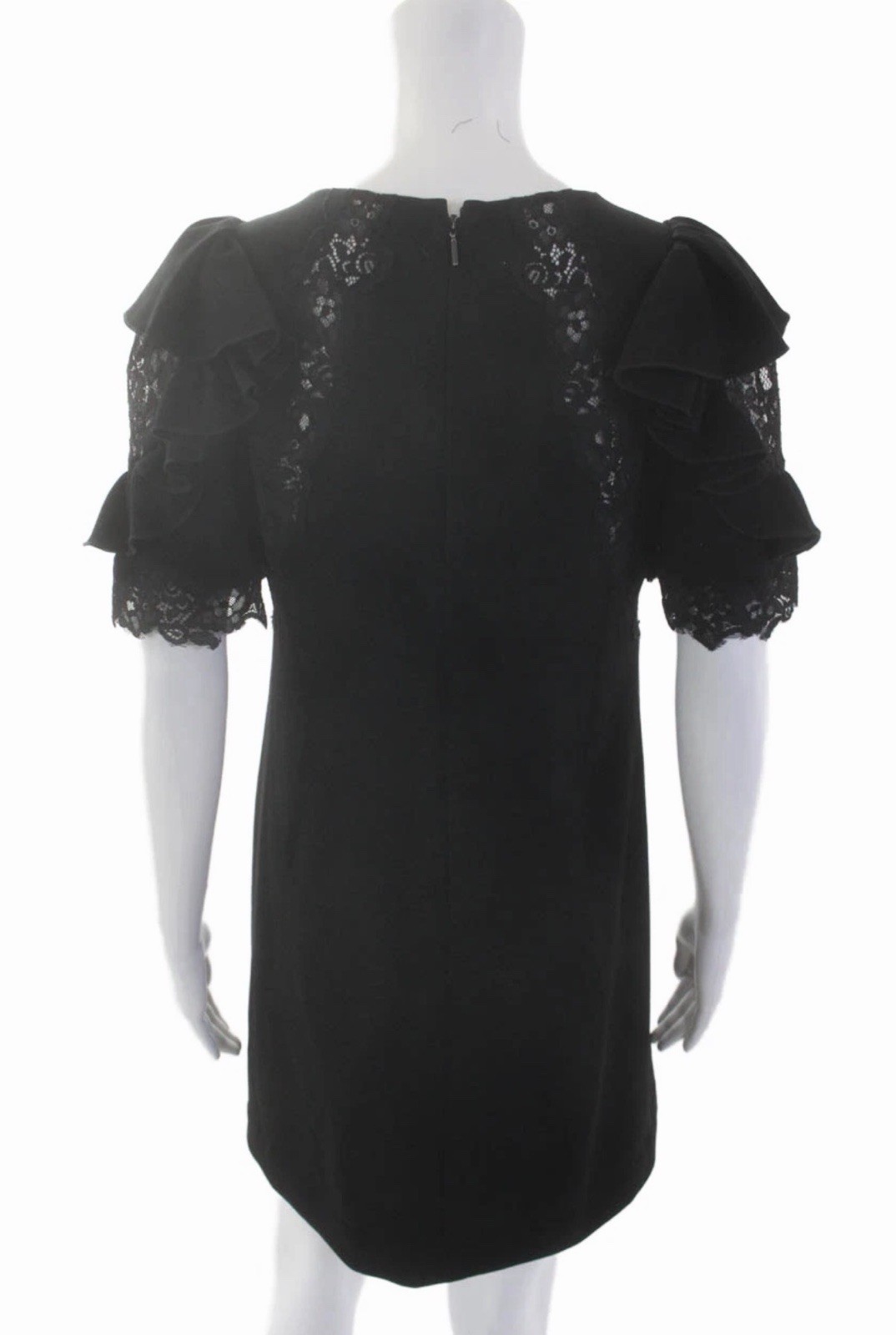 Rebecca Taylor Black Ruffle Sleeve Lace Trim Shift Dress Size 4 Elegant Modern