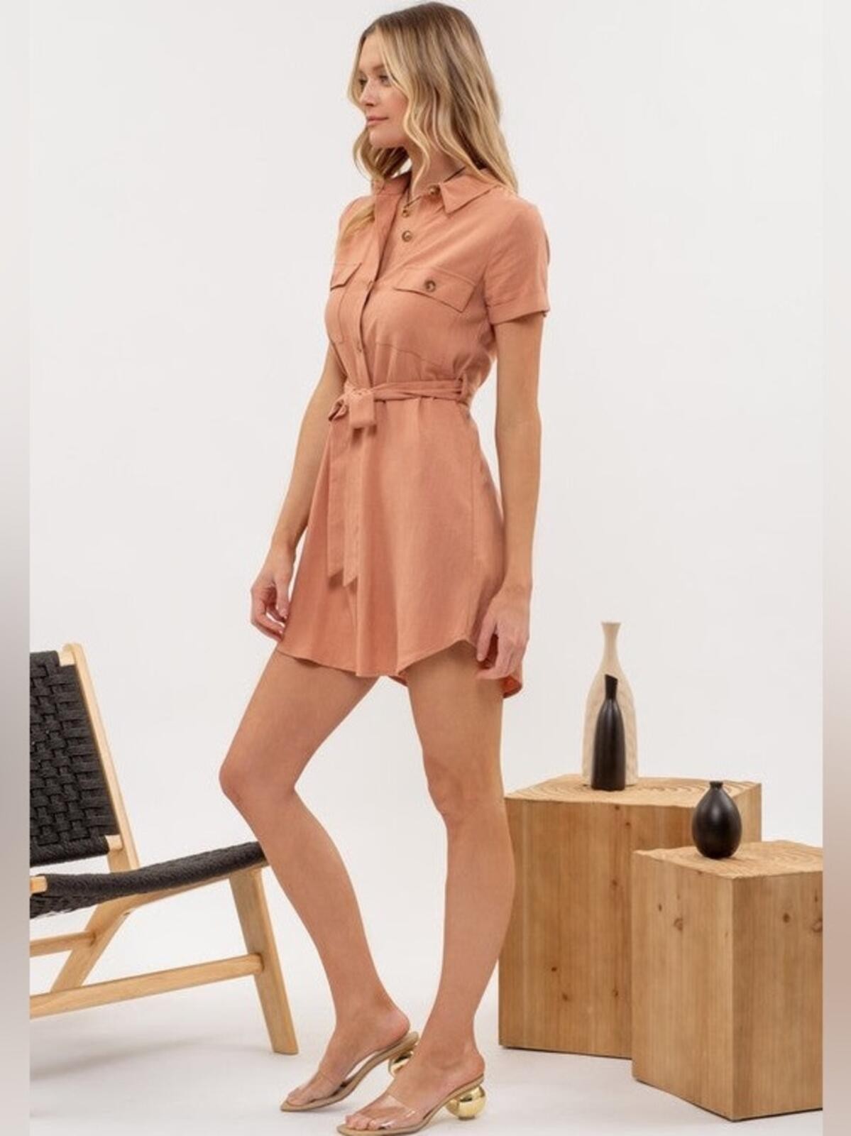 NWT Perch by Blu Pepper Collared Button Front Belted Mini Dress Plus Size 1X