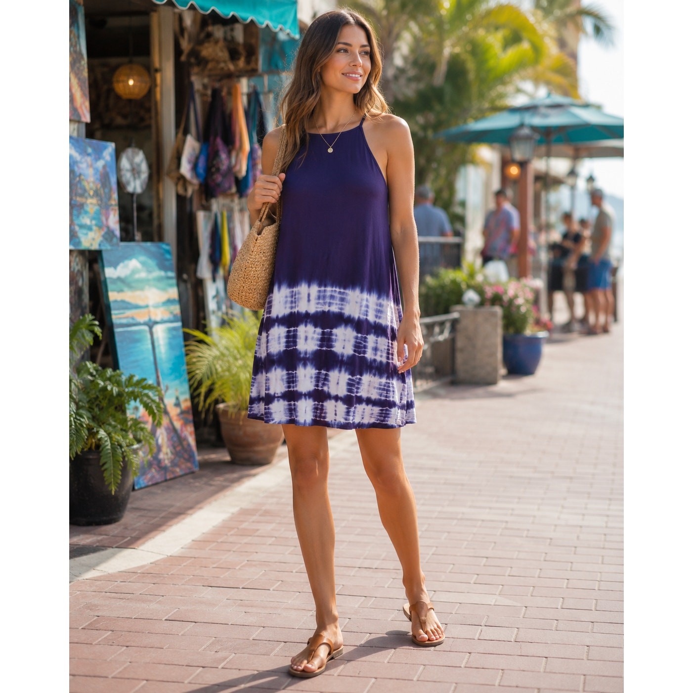 Indigo Blue Purple Tie Dye Swing Mini Dress XS Rayon Boho Festival Beach Summer