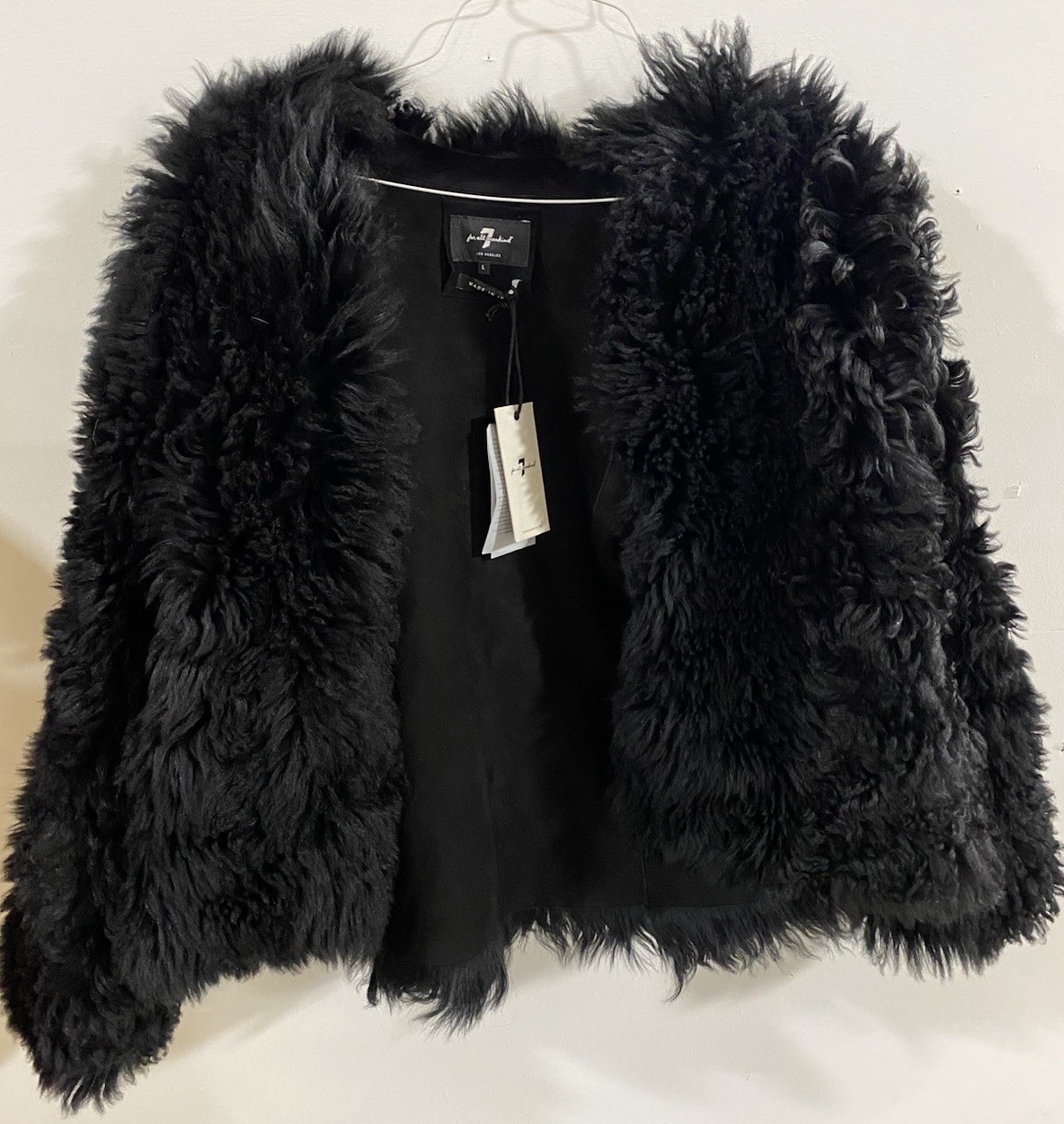 7 FOR ALL MANKIND SHEARLING FUR JACKET BLACK LARGE